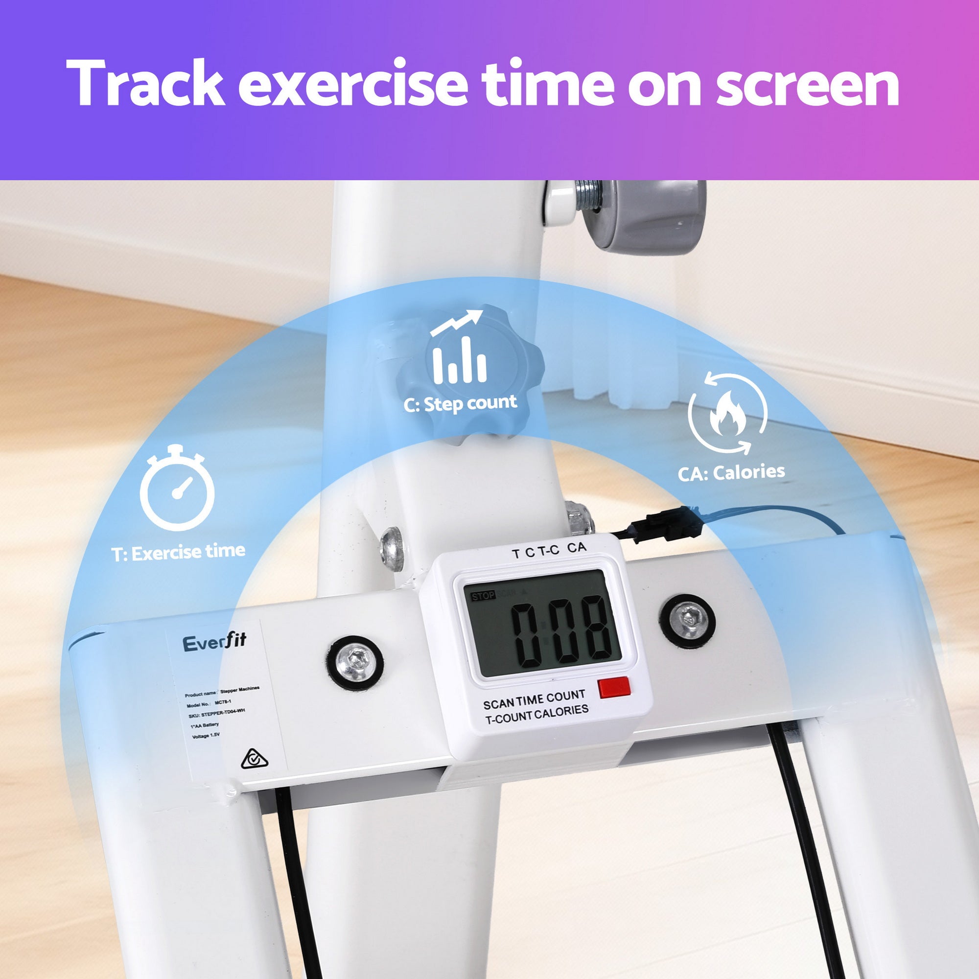 Everfit Step Machine Stair Climber for Exercise Foldable LED Display Adjustable Handlebar