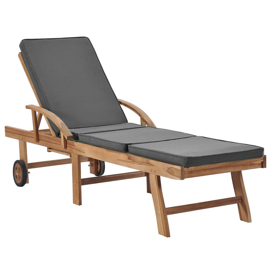 Sun Loungers with Cushions Set of 2 Solid Teak Wood Garden Recliner Dark Grey