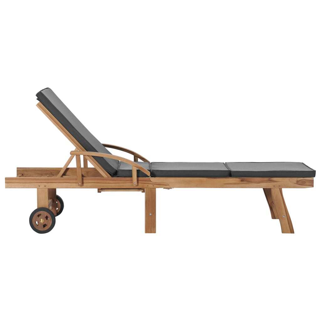 Sun Loungers with Cushions Set of 2 Solid Teak Wood Garden Recliner Dark Grey