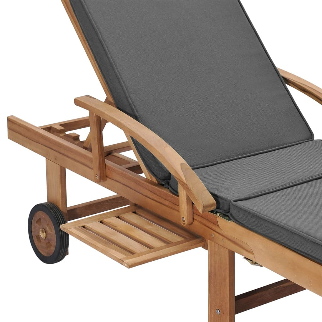 Sun Loungers with Cushions Set of 2 Solid Teak Wood Garden Recliner Dark Grey