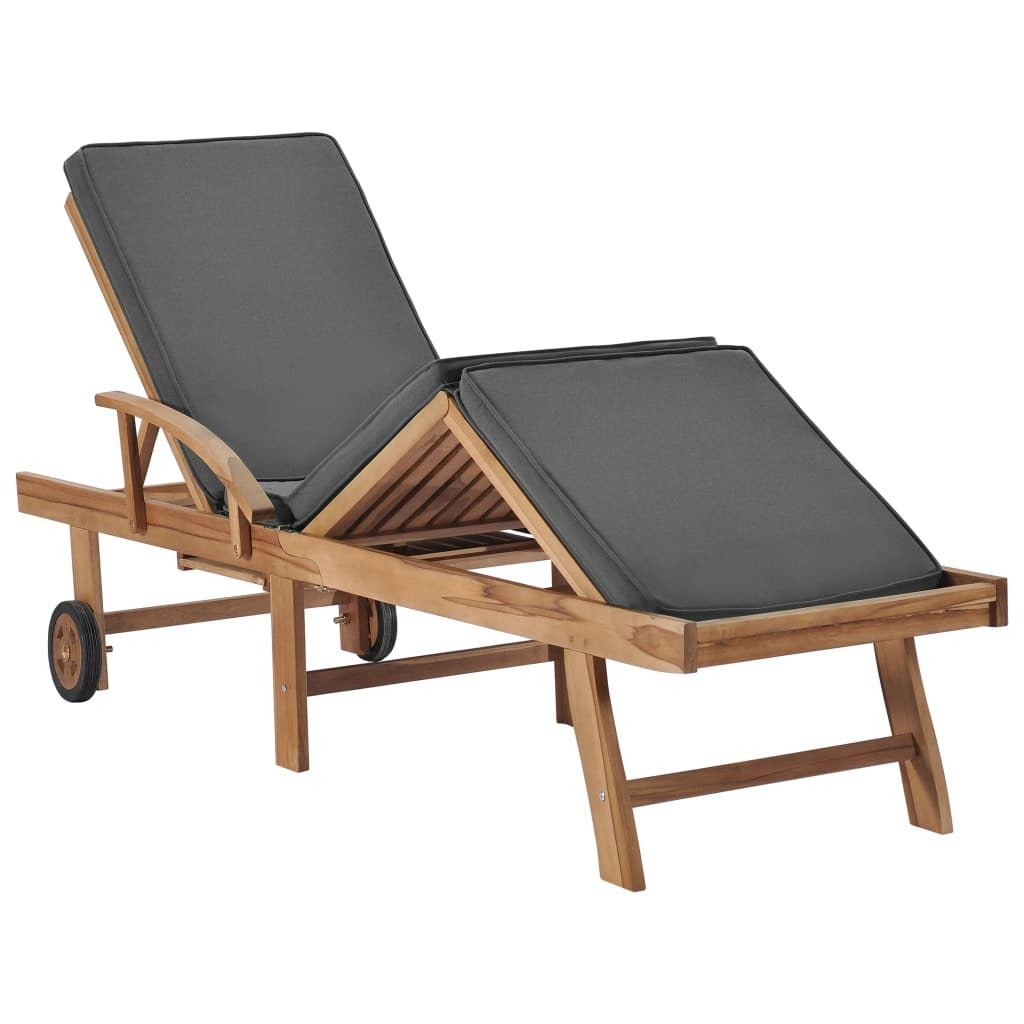 Sun Loungers with Cushions Set of 2 Solid Teak Wood Garden Recliner Dark Grey