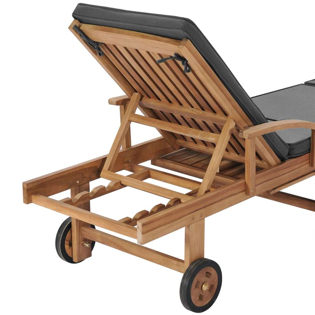 Sun Loungers with Cushions Set of 2 Solid Teak Wood Garden Recliner Dark Grey