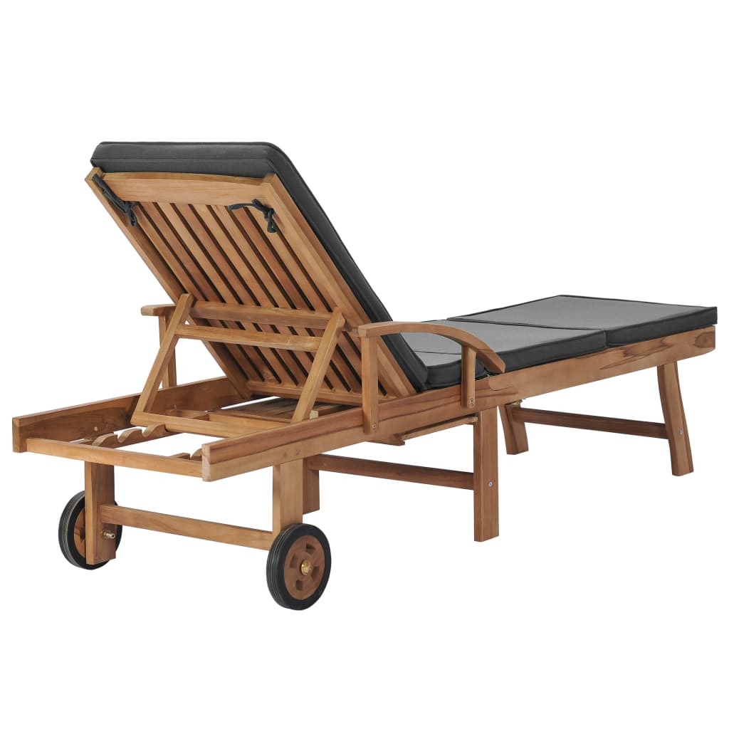 Sun Loungers with Cushions Set of 2 Solid Teak Wood Garden Recliner Dark Grey
