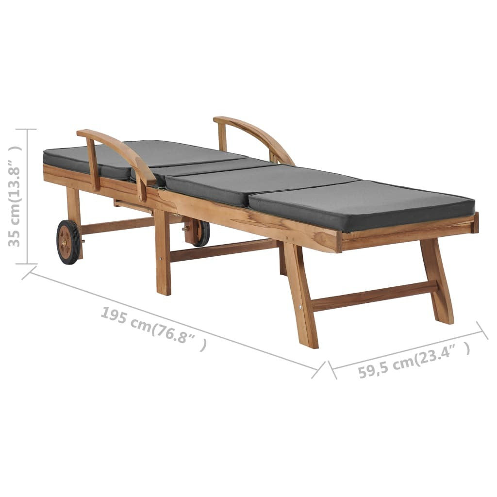 Sun Loungers with Cushions Set of 2 Solid Teak Wood Garden Recliner Dark Grey