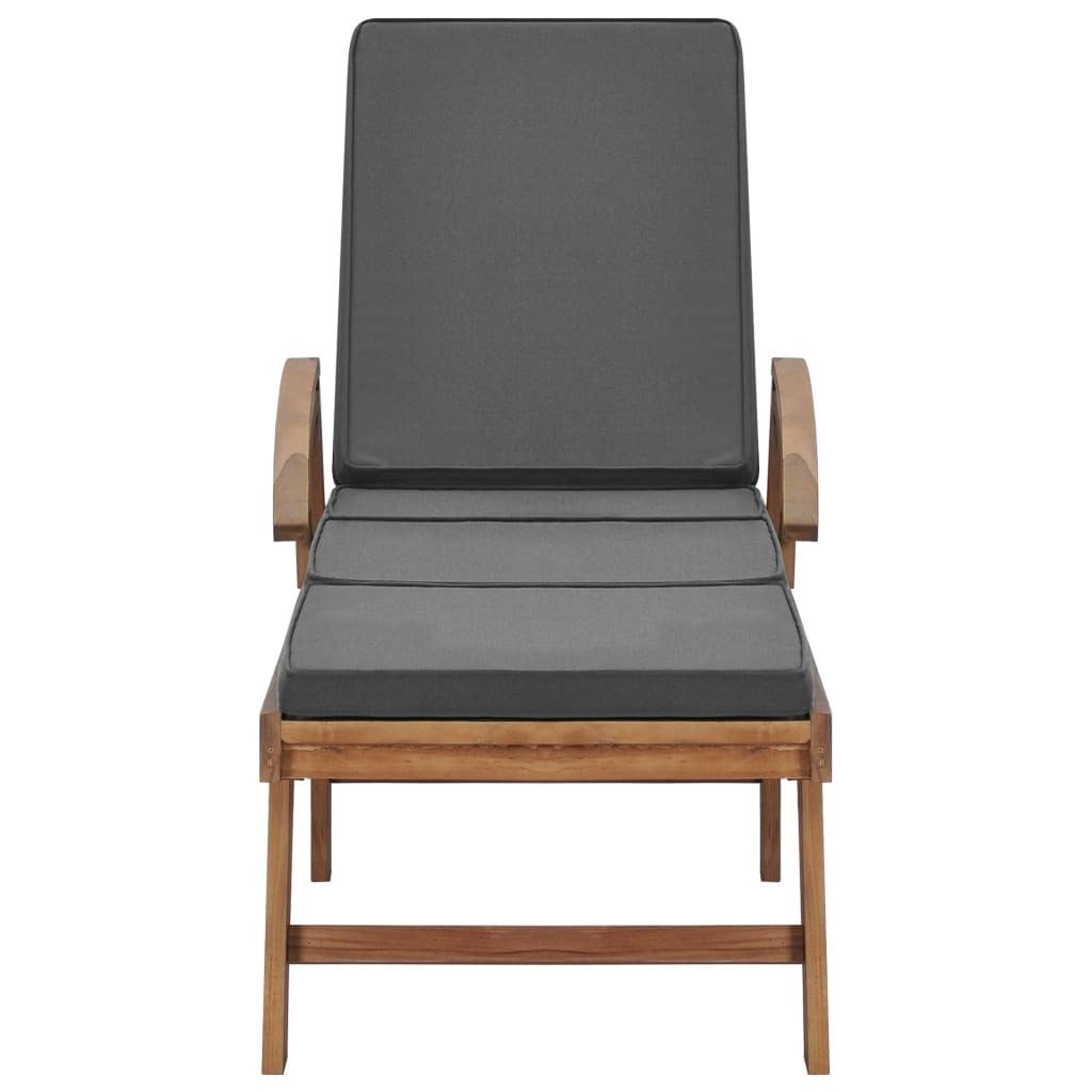 Sun Loungers with Cushions Set of 2 Solid Teak Wood Garden Recliner Dark Grey