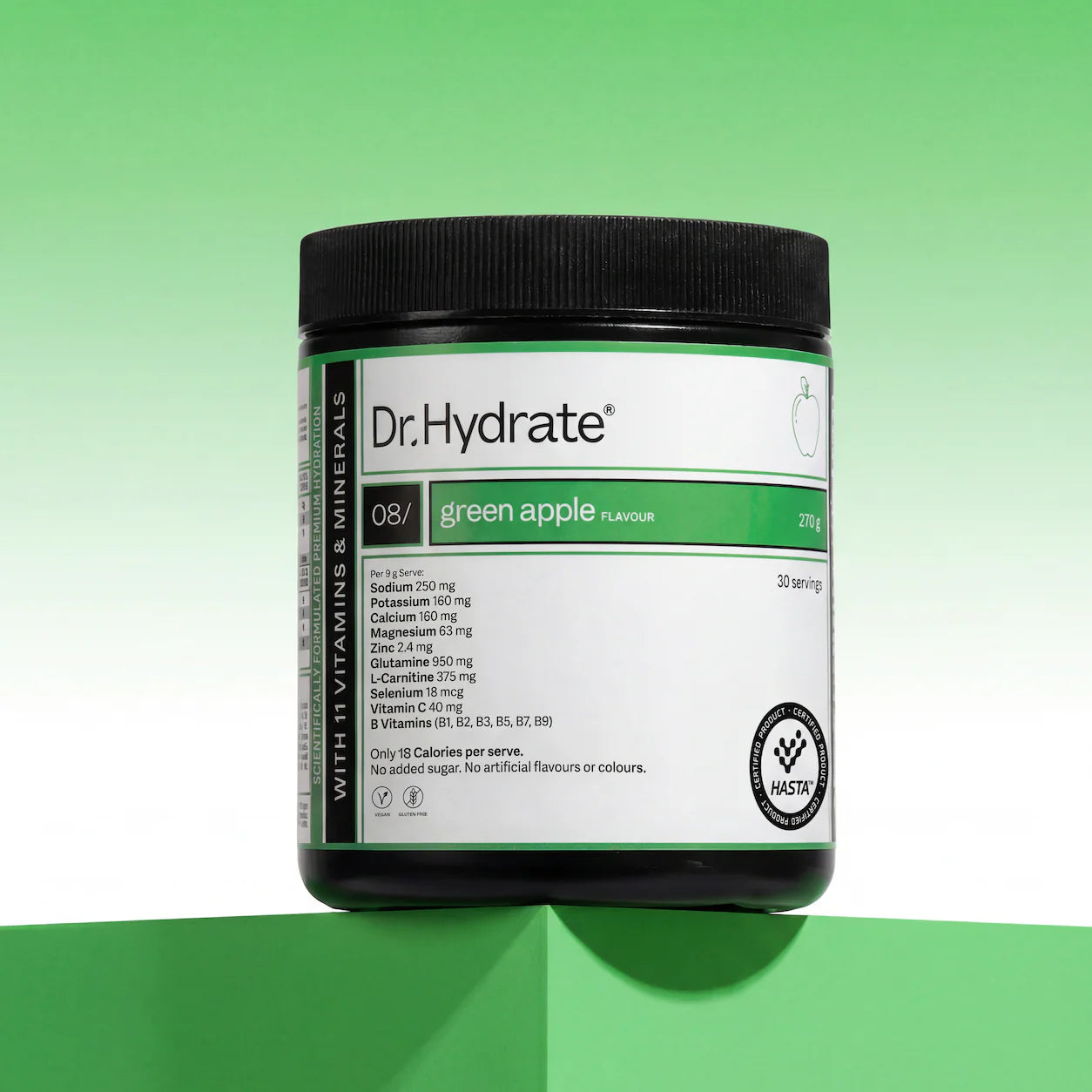 Dr. Hydrate All In One Hydration Drink Green Apple HASTA Certified 270g Jar