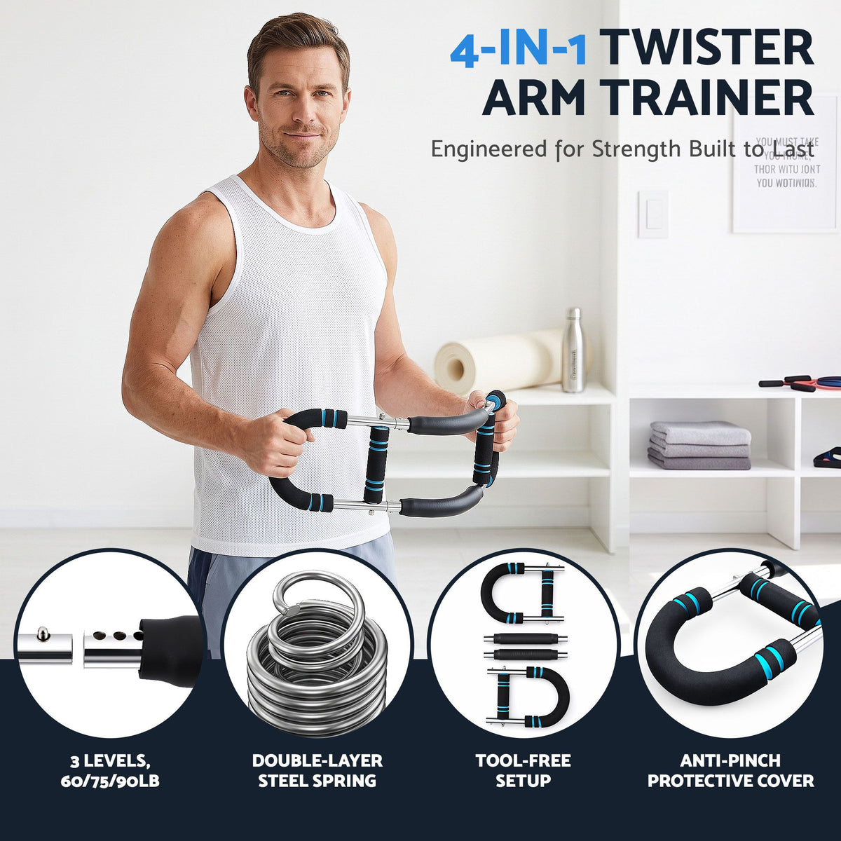 Everfit Twister Arm Exerciser 60-90lb Adjustable Chest Workout Equipment