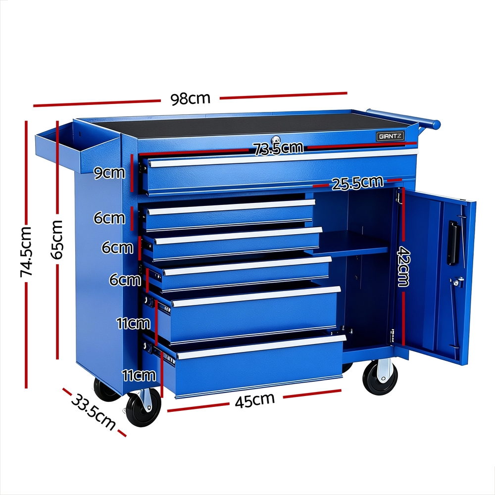 Giantz 6 Drawer Tool Chest Trolley Cabinet Cart Toolbox Storage Organiser Wheels