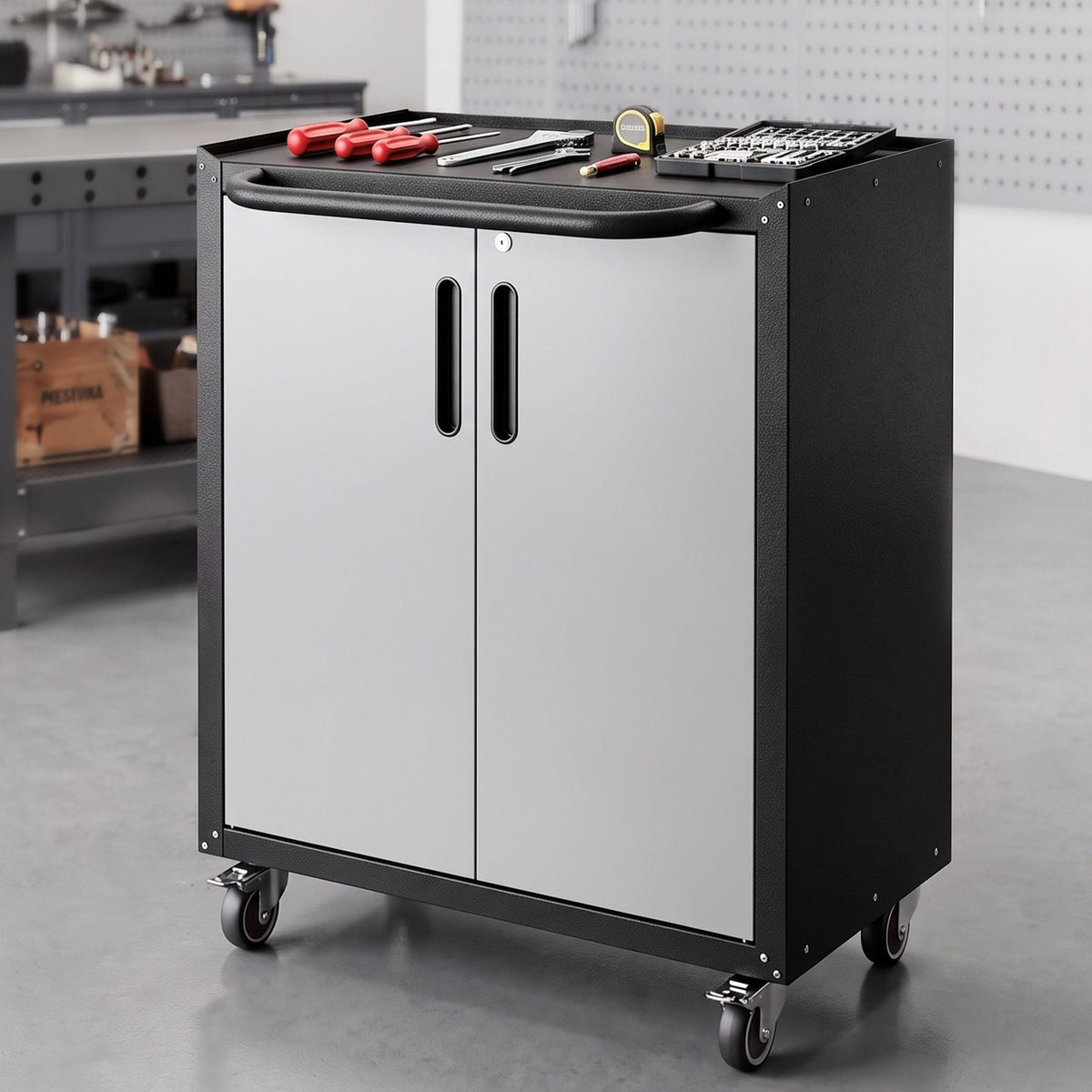 Giantz Rolling Tool Cabinet Heavy-Duty Storage Adjustable Shelf Black Grey