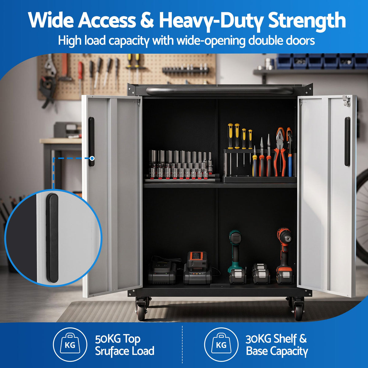 Giantz Rolling Tool Cabinet Heavy-Duty Storage Adjustable Shelf Black Grey