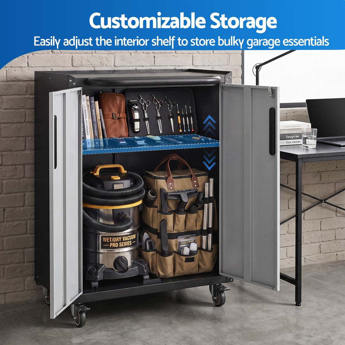 Giantz Rolling Tool Cabinet Heavy-Duty Storage Adjustable Shelf Black Grey