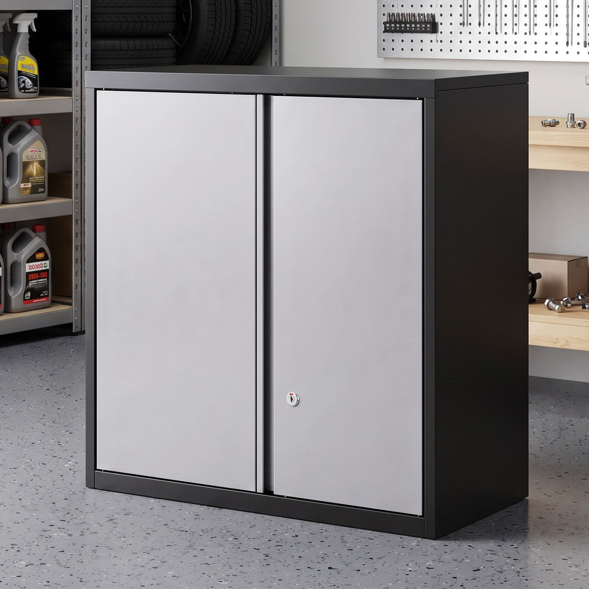 Giantz Steel Tool Cabinet Wall Mount Adjustable Shelf Garage Storage Black Grey