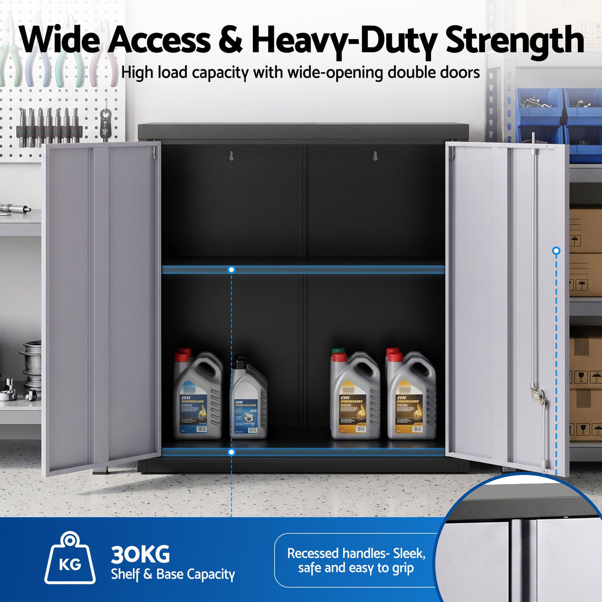 Giantz Steel Tool Cabinet Wall Mount Adjustable Shelf Garage Storage Black Grey