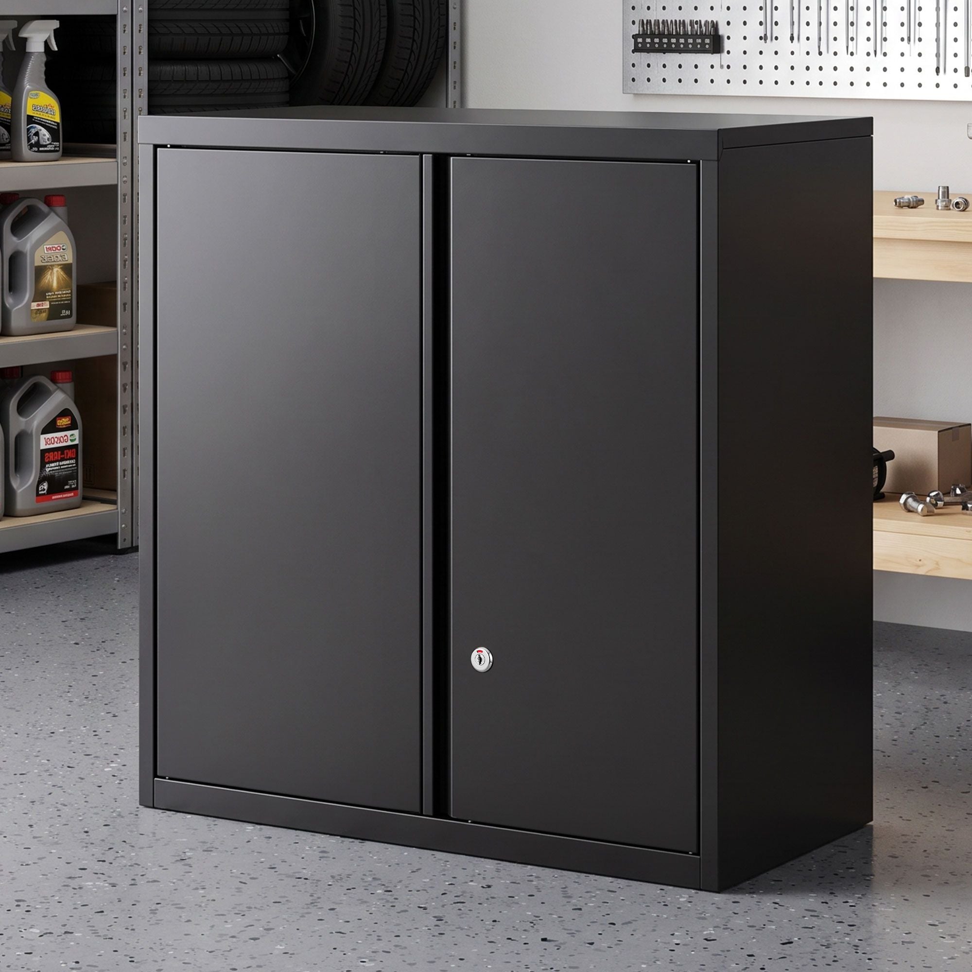 Giantz Steel Tool Cabinet Wall Mount Adjustable Shelf Garage Storage Black