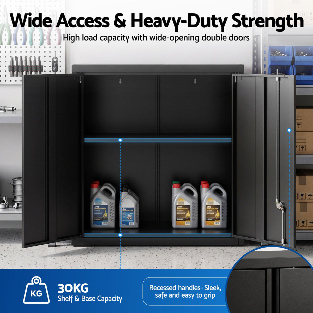 Giantz Steel Tool Cabinet Wall Mount Adjustable Shelf Garage Storage Black
