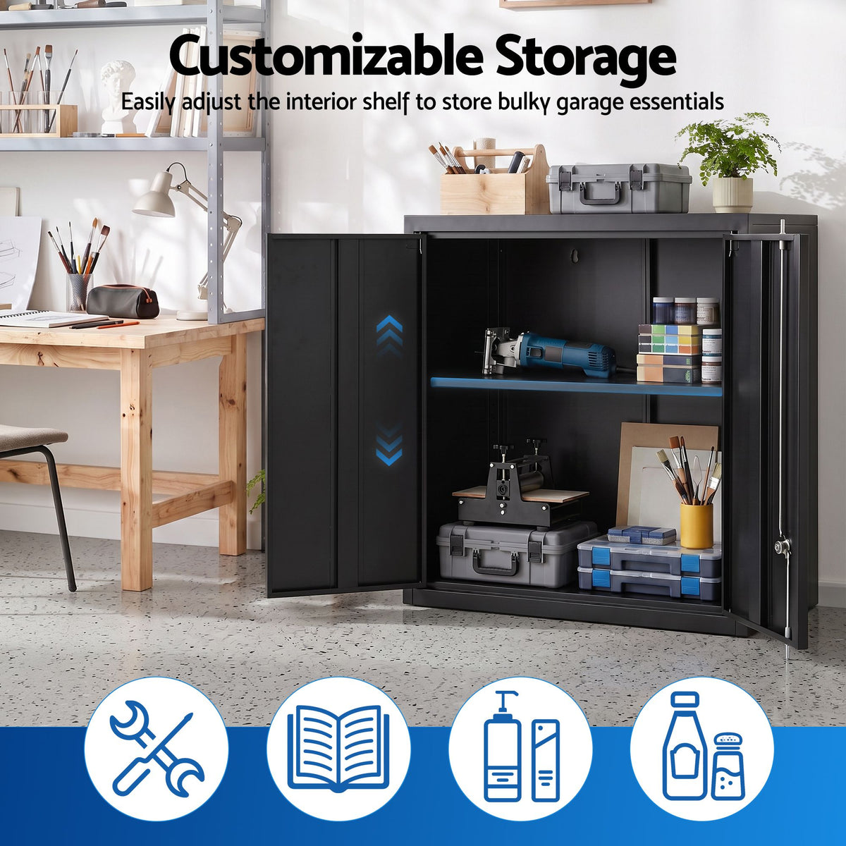 Giantz Steel Tool Cabinet Wall Mount Adjustable Shelf Garage Storage Black