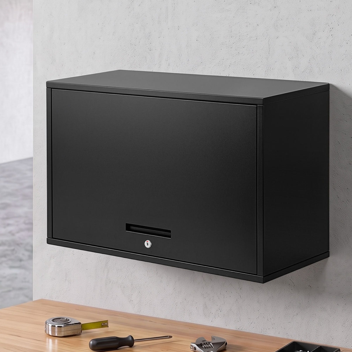 Giantz Wall Mount Steel Tool Cabinet Garage Storage Box Lockable Shelf Black