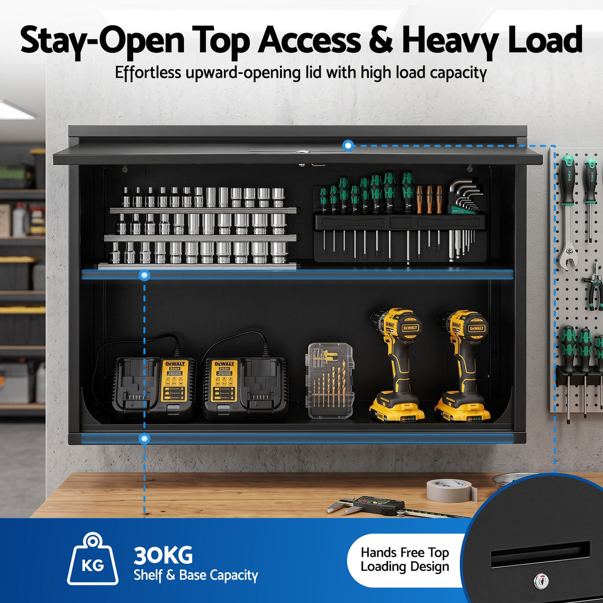 Giantz Wall Mount Steel Tool Cabinet Garage Storage Box Lockable Shelf Black
