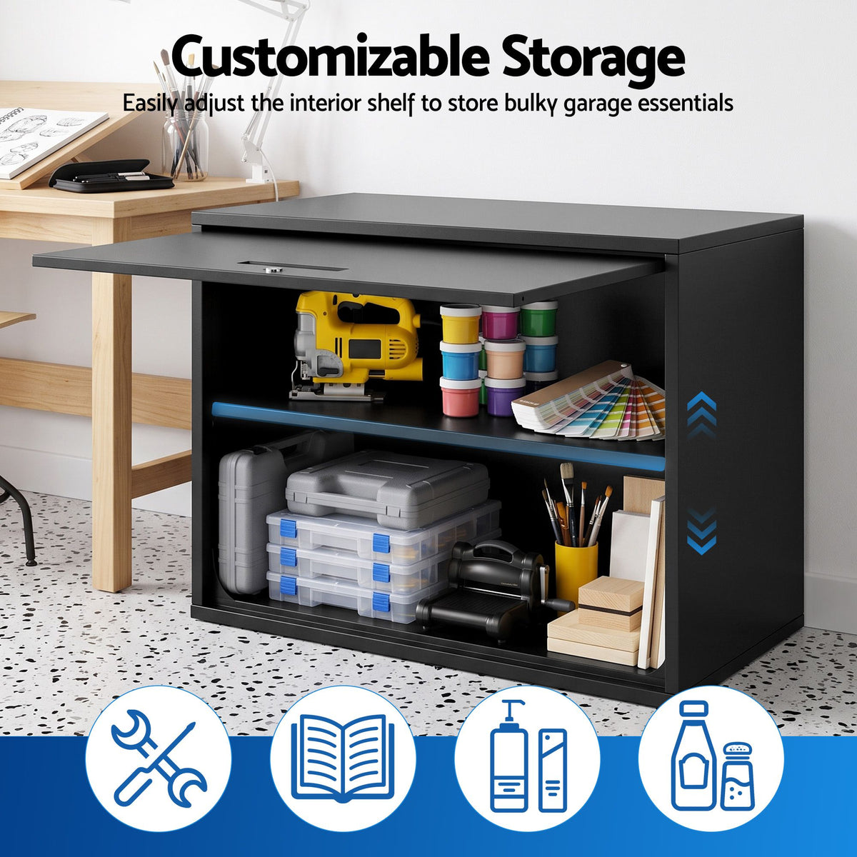 Giantz Wall Mount Steel Tool Cabinet Garage Storage Box Lockable Shelf Black