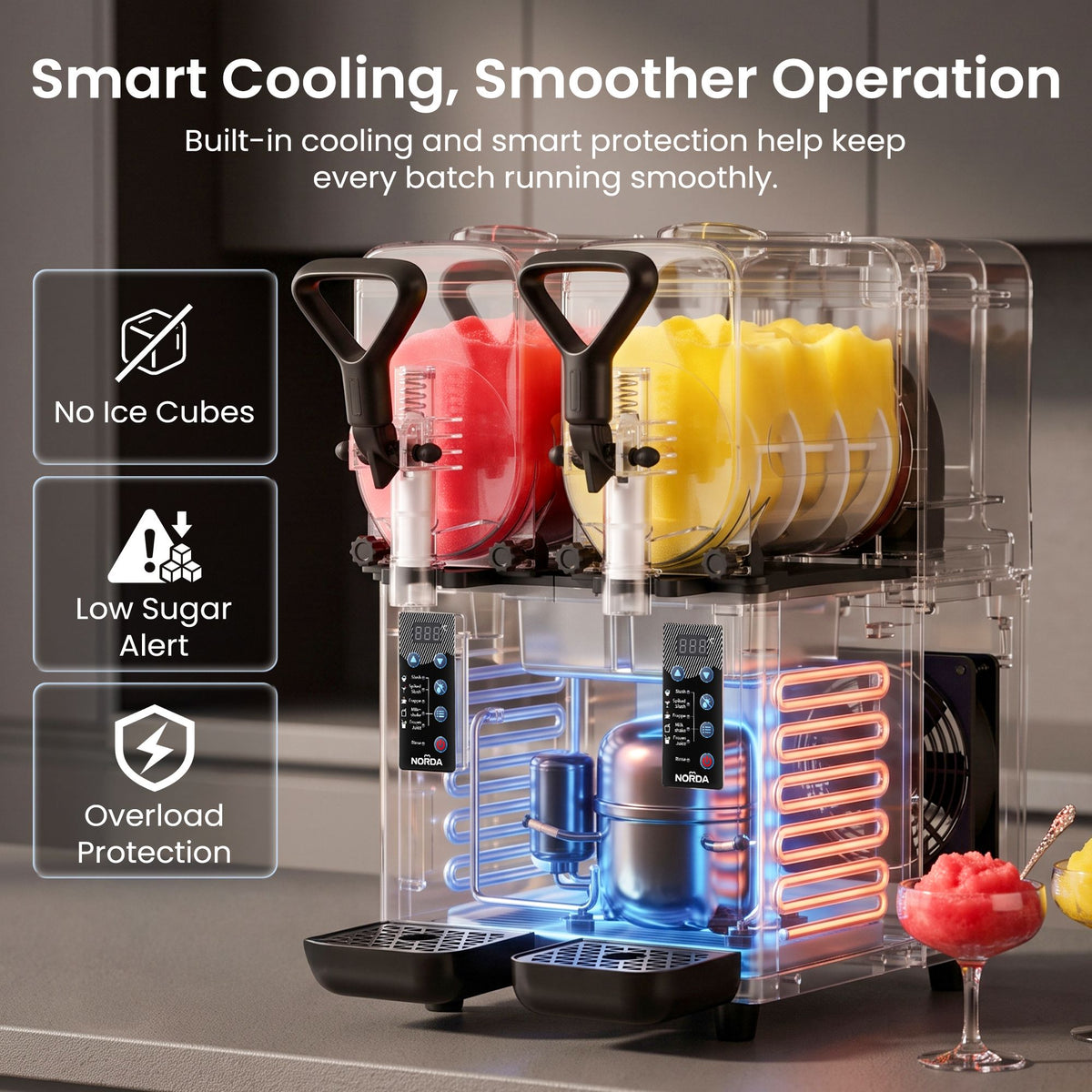 NORDA Slushie Machine 2x4L Tank Commercial Frozen Drink Maker 5 Modes