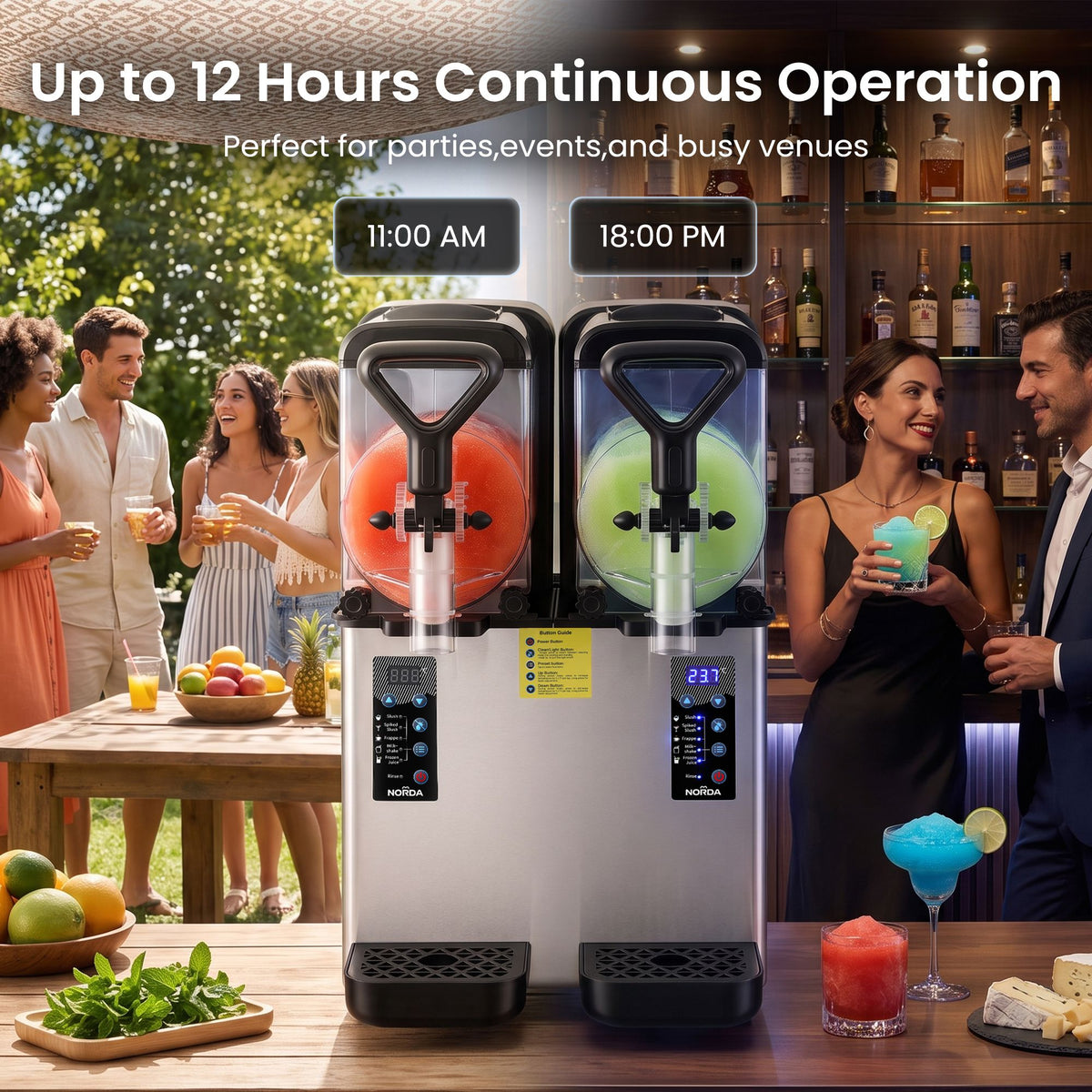 NORDA Slushie Machine 2x4L Tank Commercial Frozen Drink Maker 5 Modes