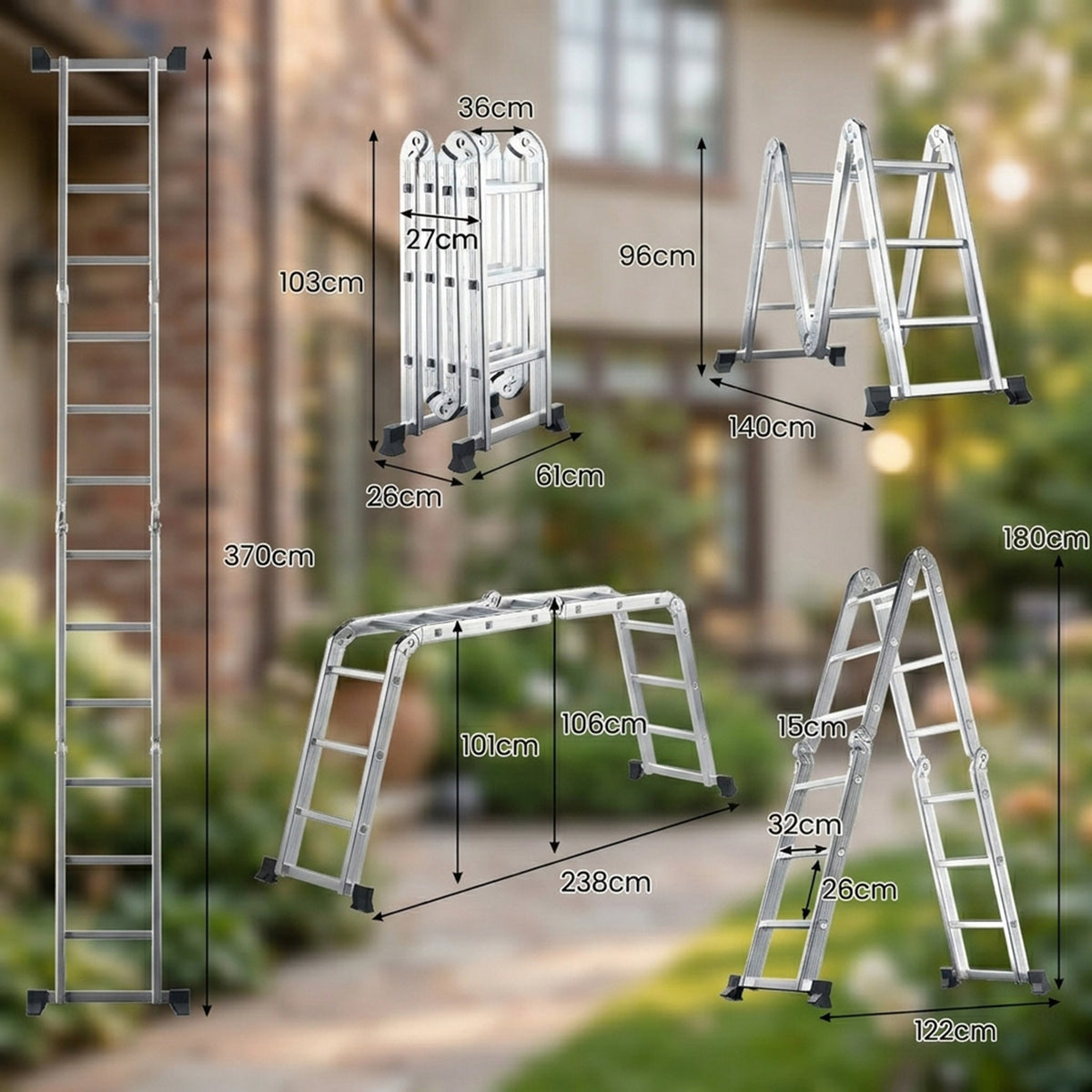 7 in 1 Folding Aluminium Ladder with Anti Skid Pedal Multi Purpose Tool