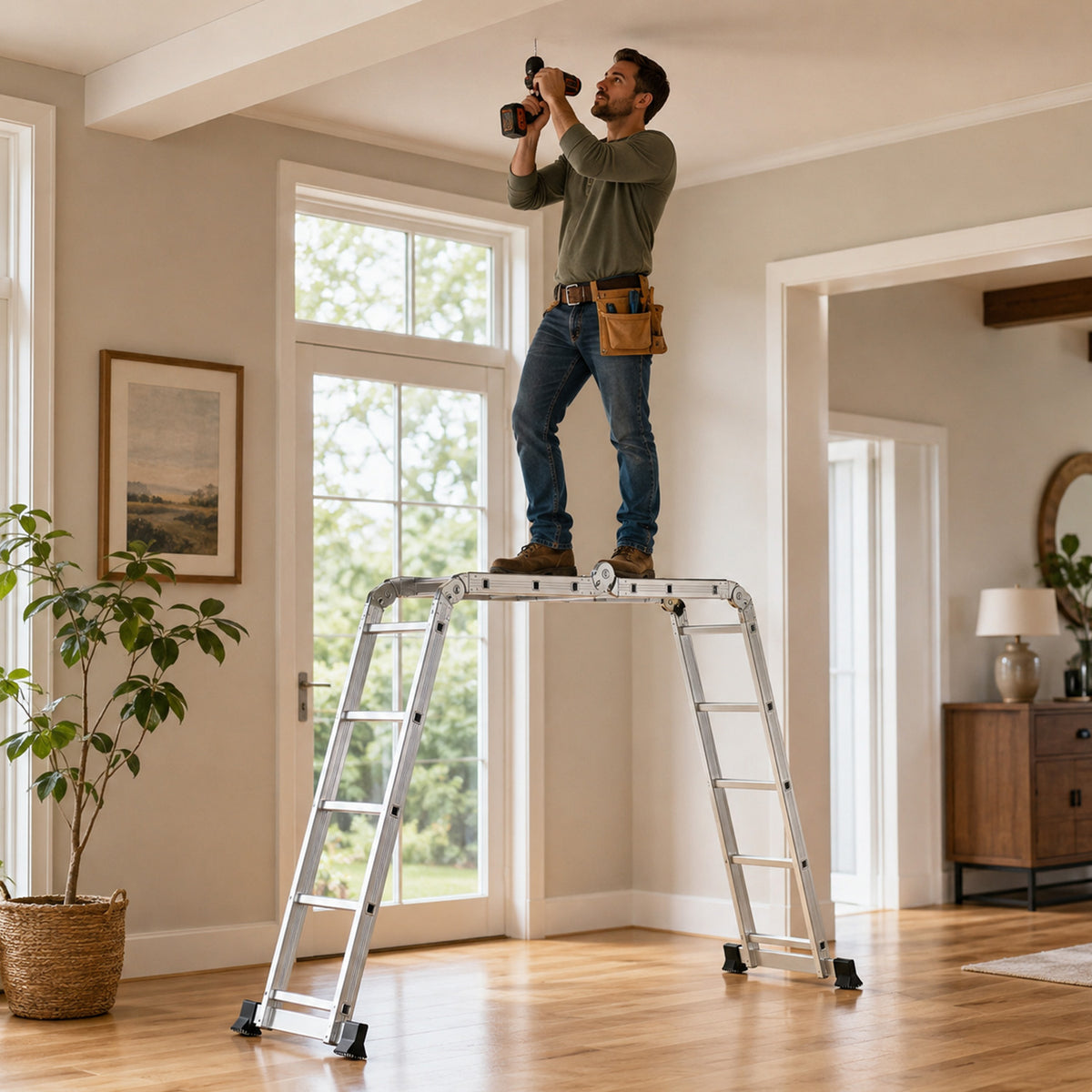 7 in 1 Folding Aluminium Ladder with Anti Skid Pedal Multi Purpose Tool