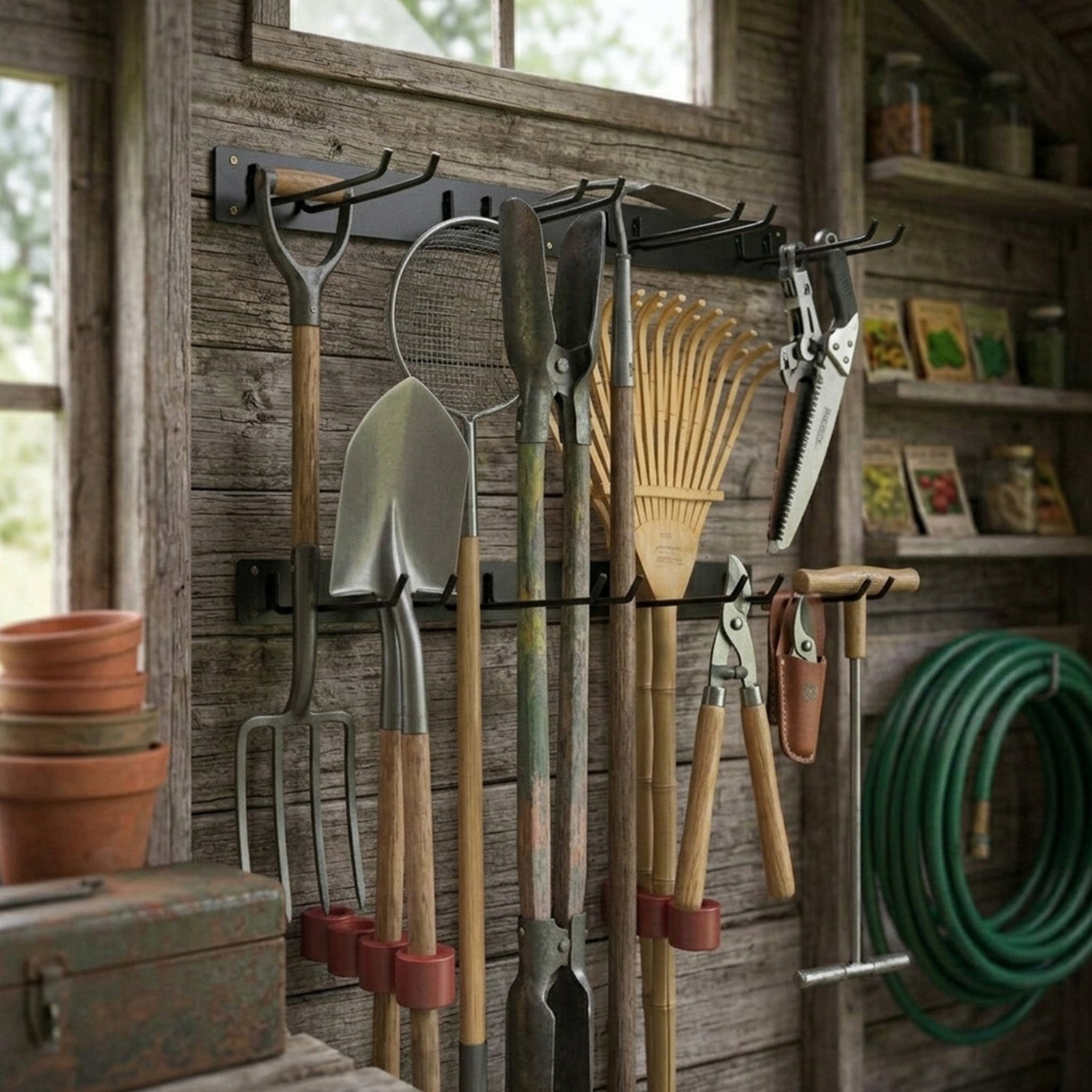 Garden Tool Organiser with 8 Hooks for Home Office Garage Storage Wall Mount