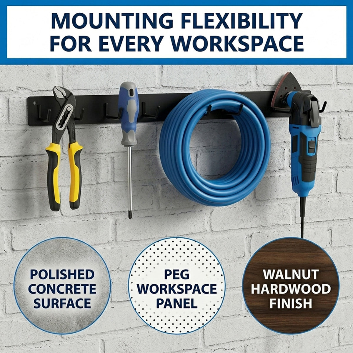 Garden Tool Organiser with 8 Hooks for Home Office Garage Storage Wall Mount