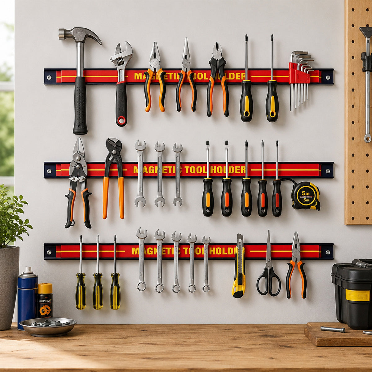 Set of 3 Magnetic Tool Holder Bars for Knife and Wrench Storage Organiser