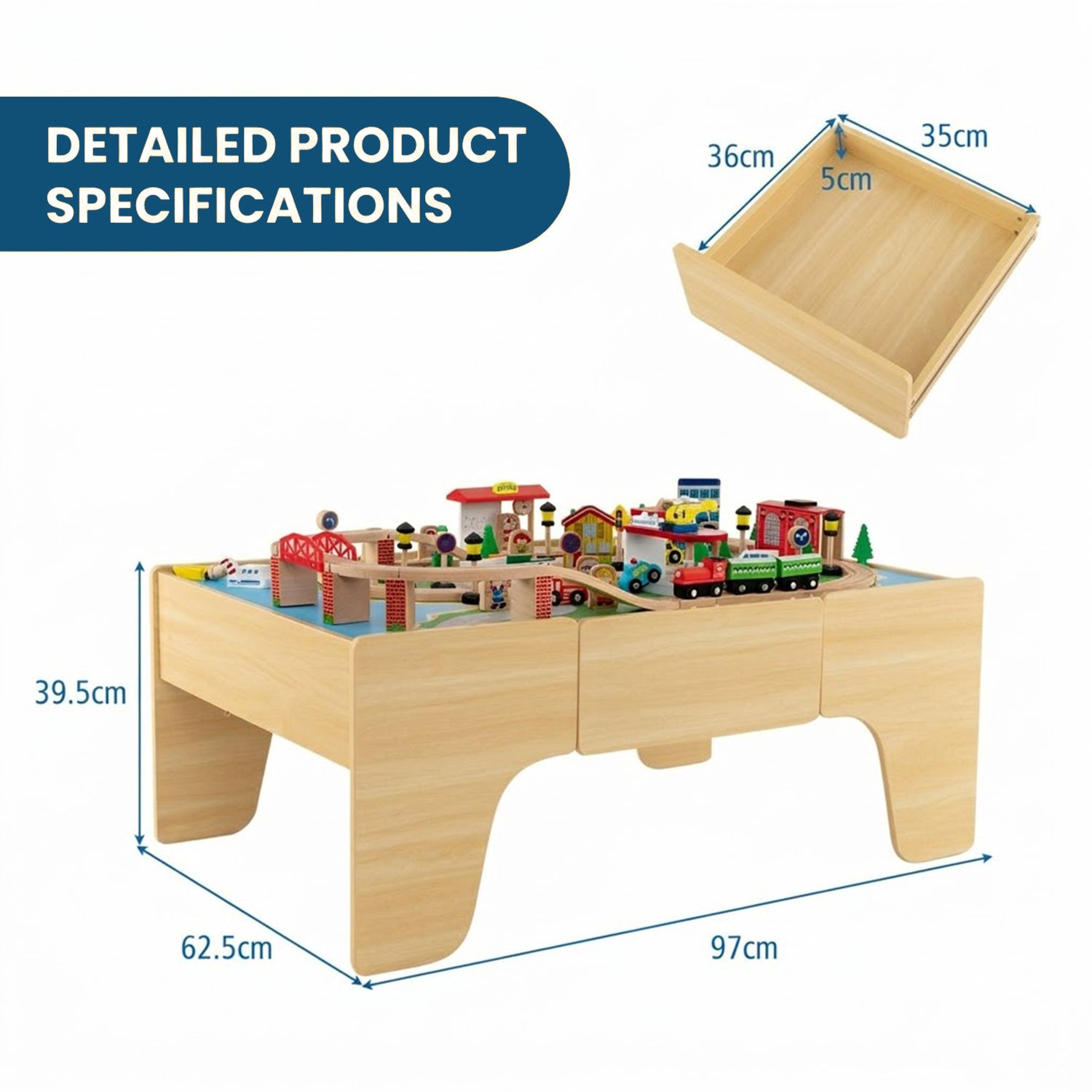 Wooden Train Table Set 84/80 Pieces Reversible Tabletop Kids Activity Table