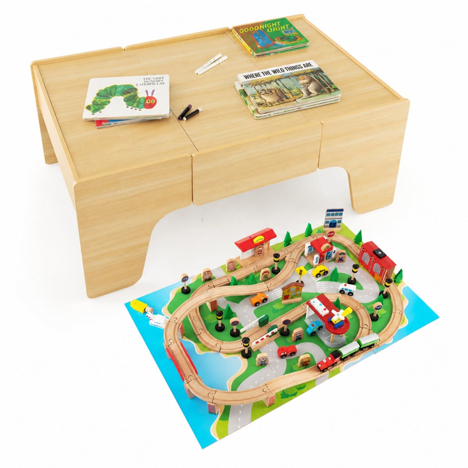 Wooden Train Table Set 84/80 Pieces Reversible Tabletop Kids Activity Table