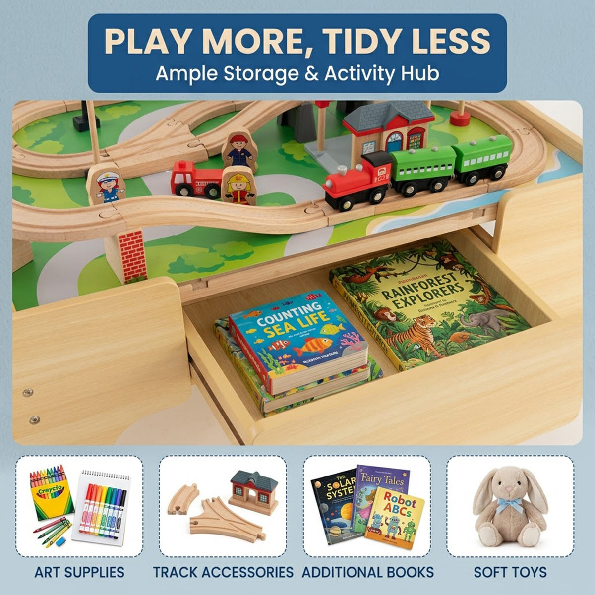 Wooden Train Table Set 84/80 Pieces Reversible Tabletop Kids Activity Table