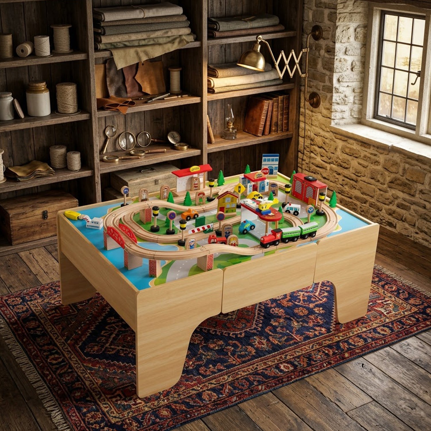 Wooden Train Table Set 84/80 Pieces Reversible Tabletop Kids Activity Table