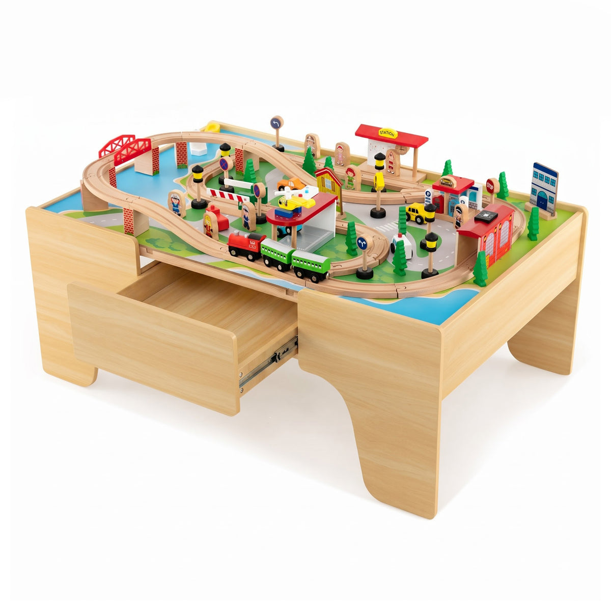 Wooden Train Table Set 84/80 Pieces Reversible Tabletop Kids Activity Table