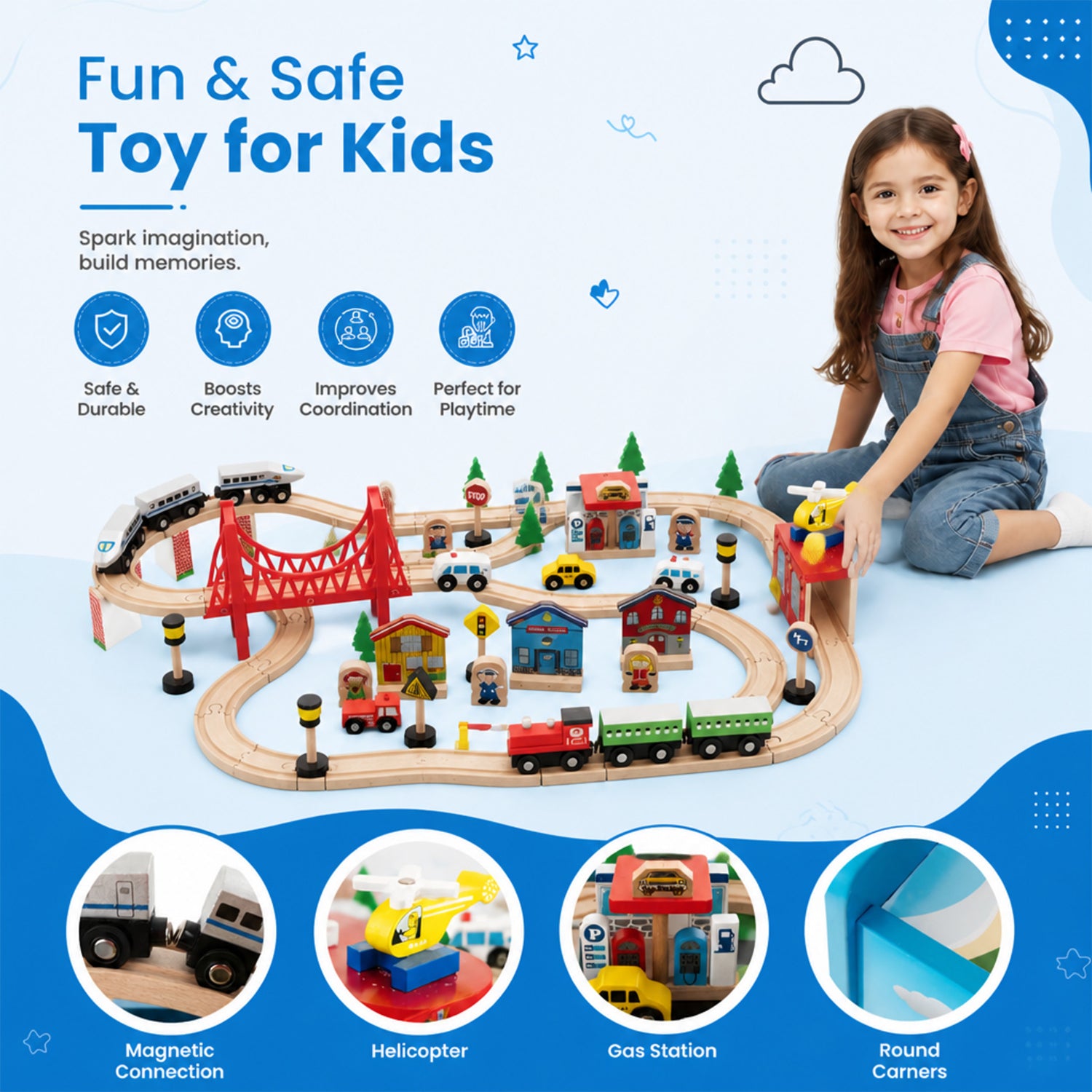 Wooden Train Table Set 84/80 Pieces Reversible Tabletop Kids Activity Table