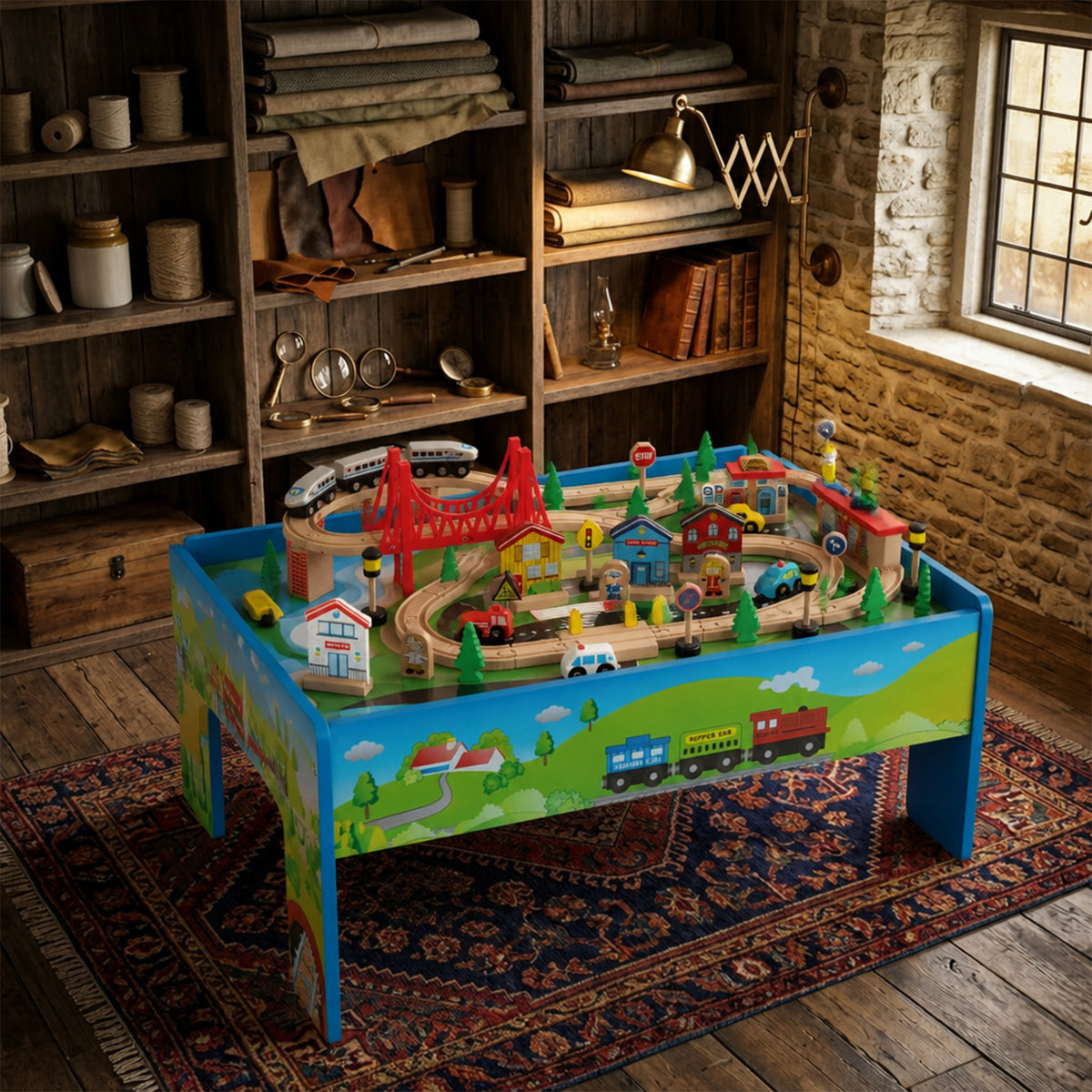 Wooden Train Table Set 84/80 Pieces Reversible Tabletop Kids Activity Table