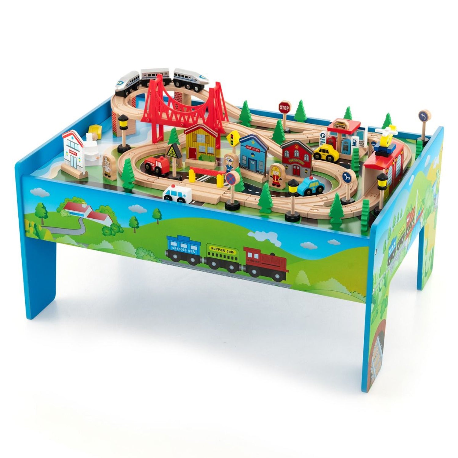 Wooden Train Table Set 84/80 Pieces Reversible Tabletop Kids Activity Table