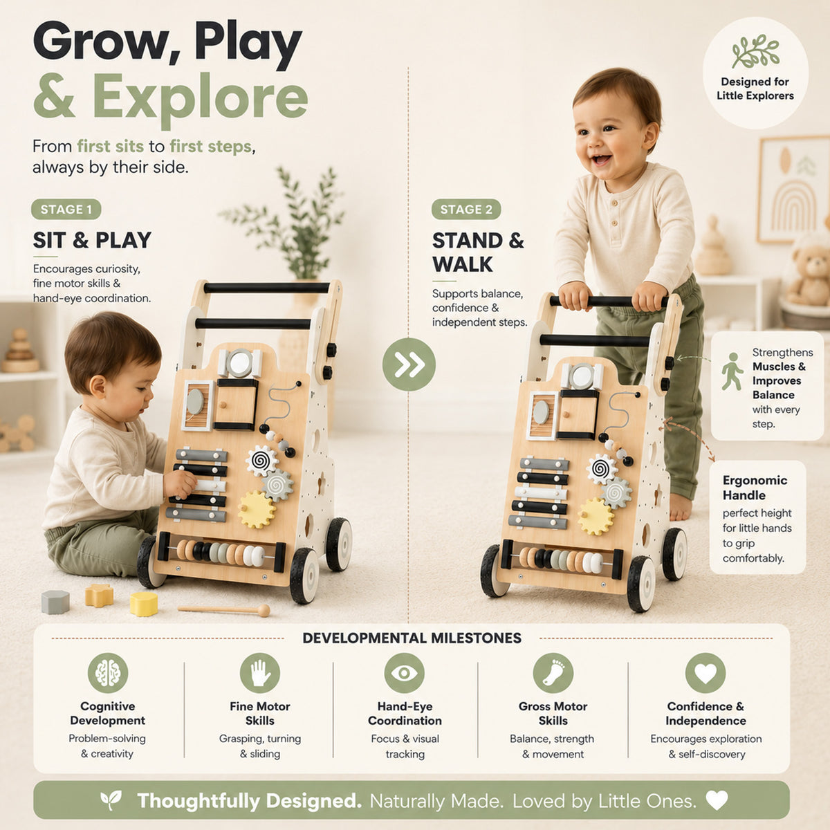 Push and Pull Learning Activity Walker with Double Handles Baby Toddler