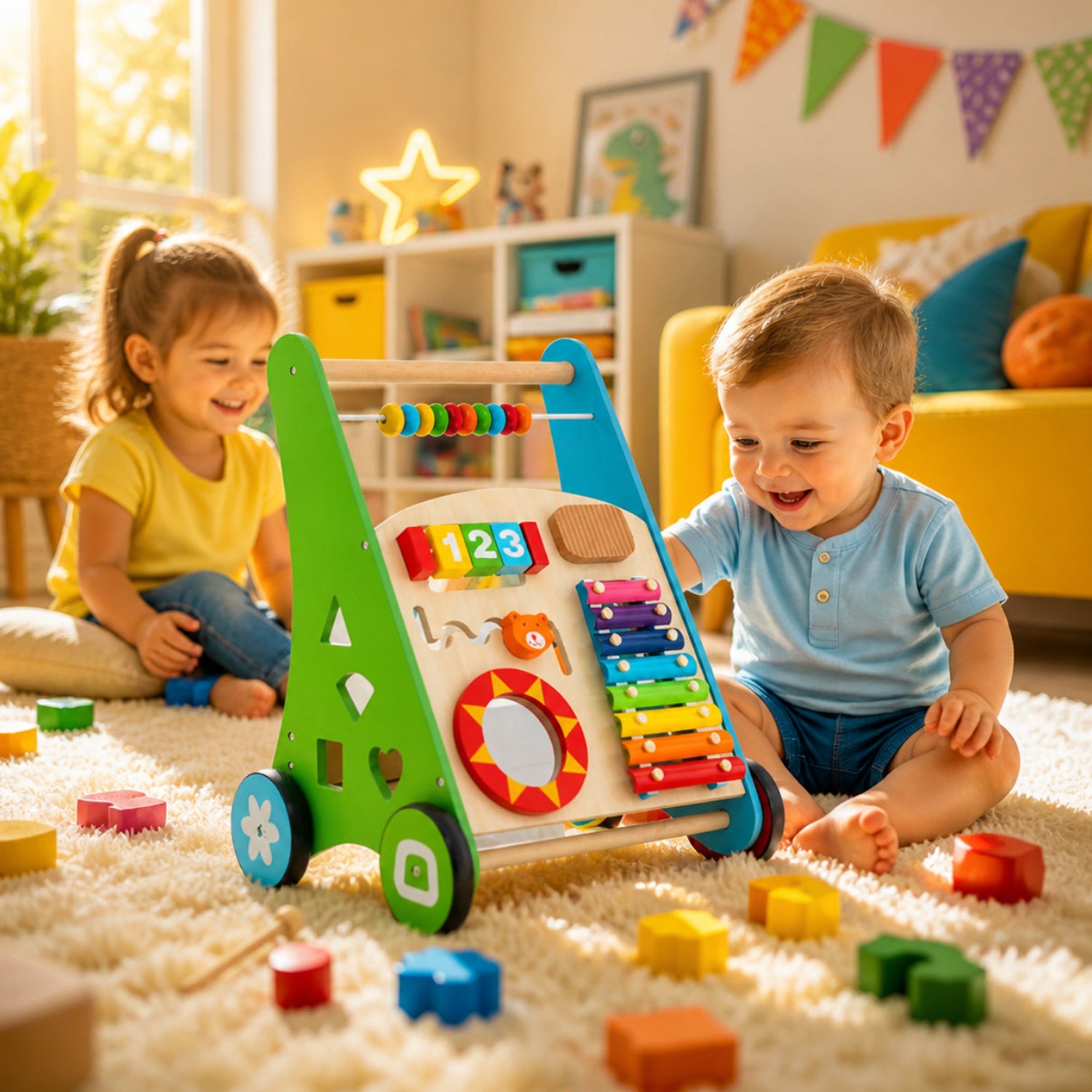 Push and Pull Learning Activity Walker with Smooth Handle Baby Toddler Toy