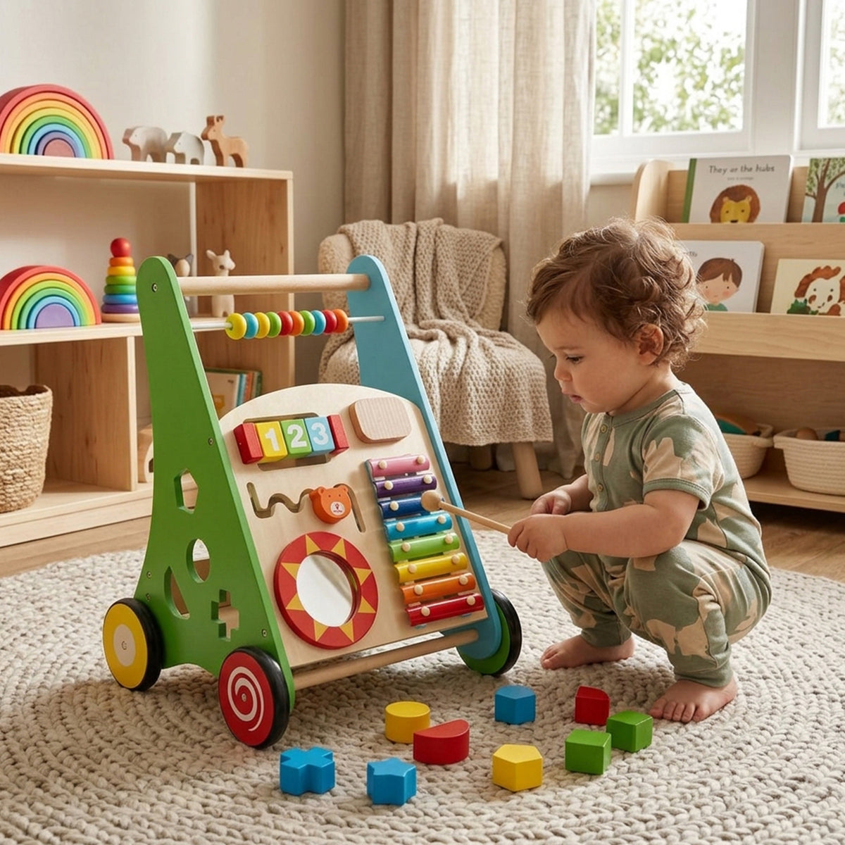 Push and Pull Learning Activity Walker with Smooth Handle Baby Toddler Toy