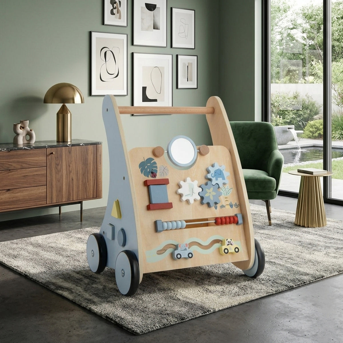 Wooden Baby Walker with Storage for Motor Skill Development Toddler Toy