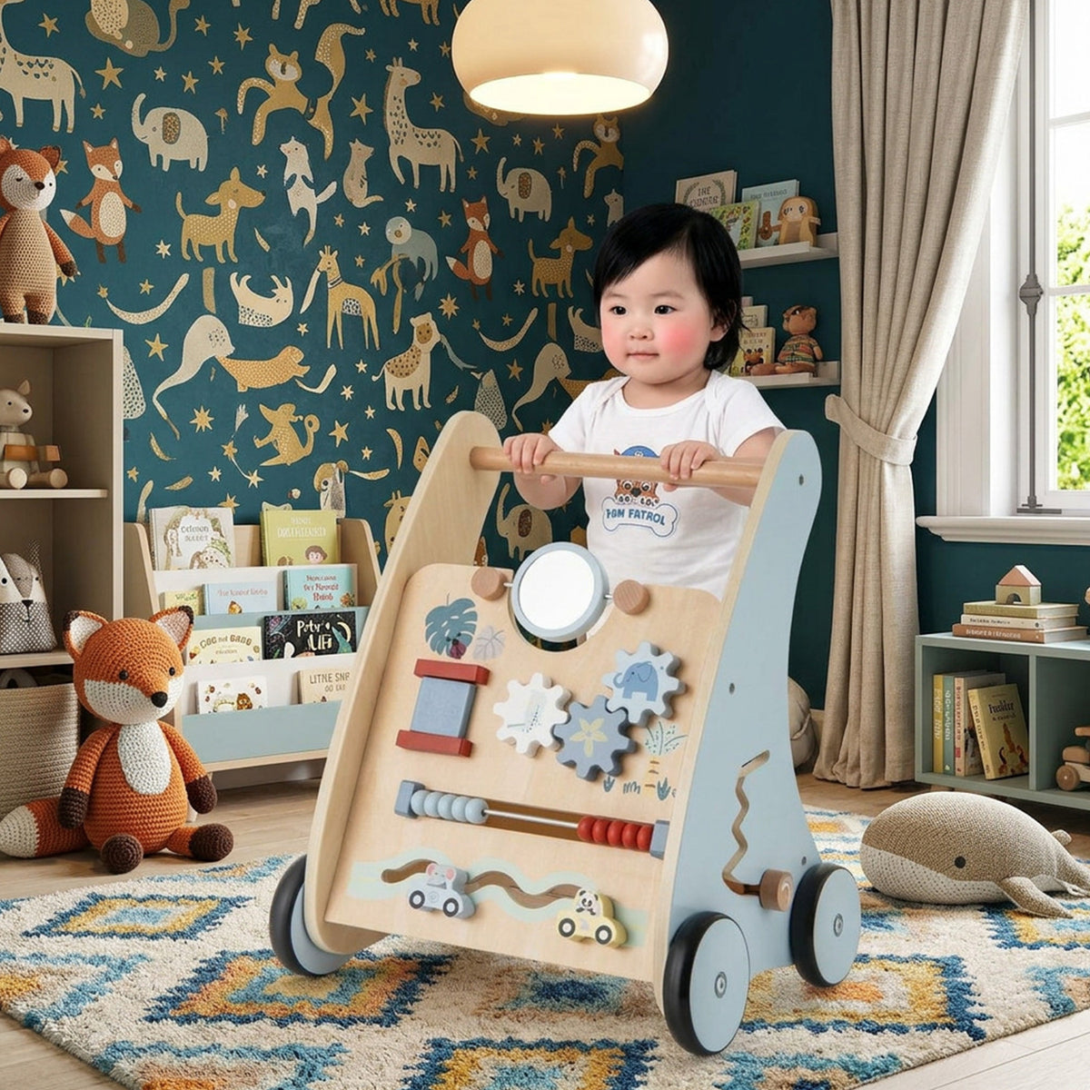 Wooden Baby Walker with Storage for Motor Skill Development Toddler Toy