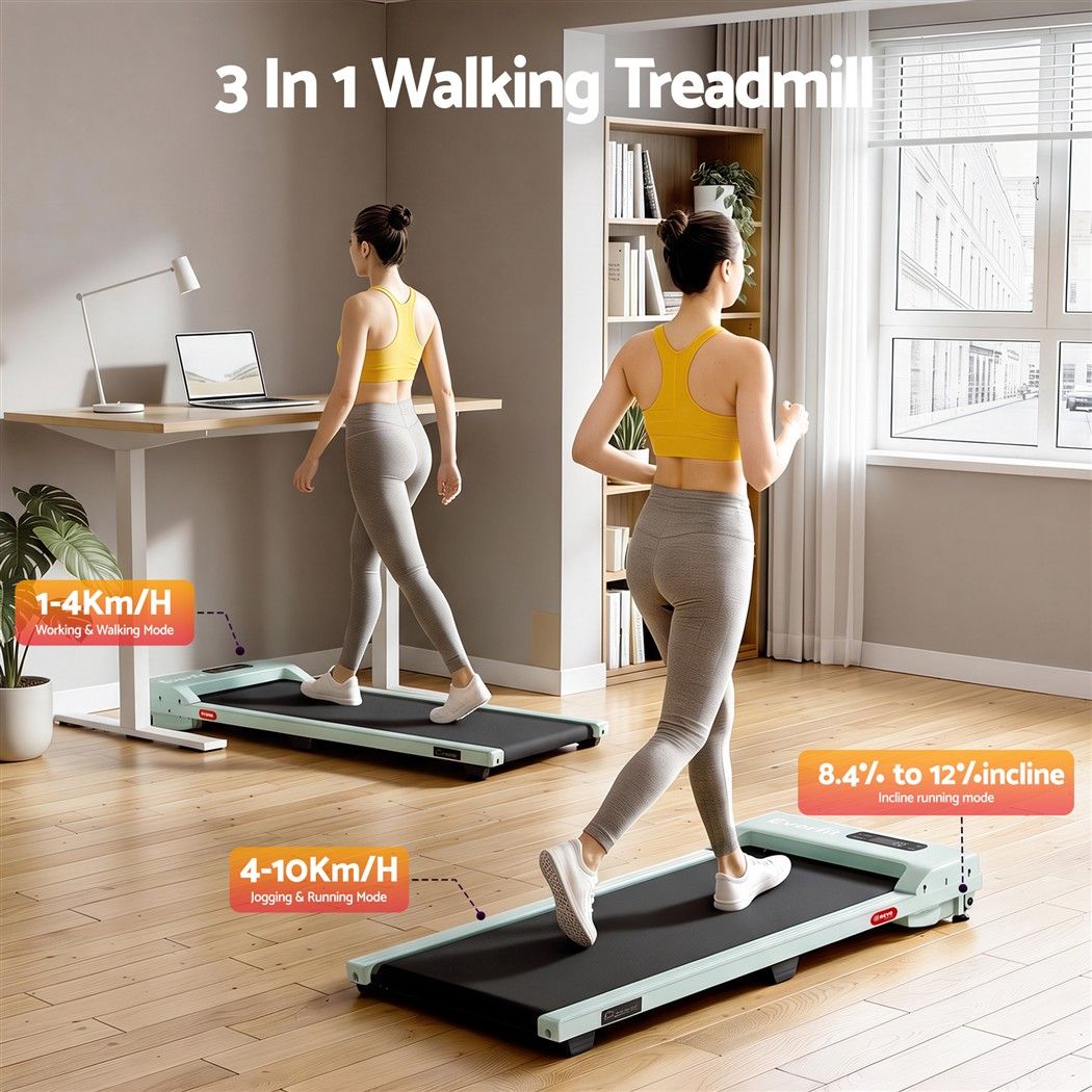 Everfit 3 in 1 Walking Pad Treadmill 12% Incline Under Desk Home Gym Green