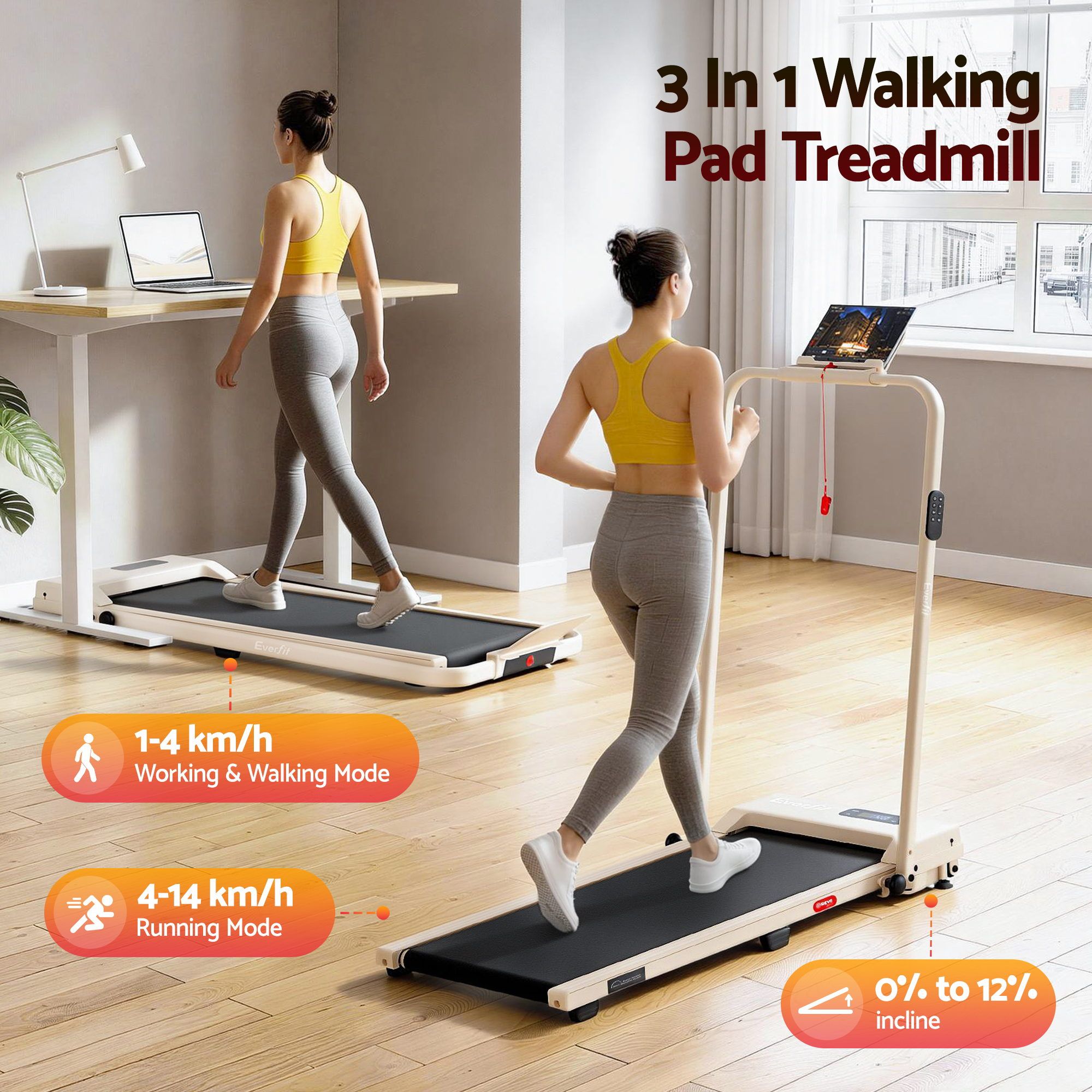Everfit 3 in 1 Foldable Walking Pad Treadmill 12% Incline 38cm Belt App Control