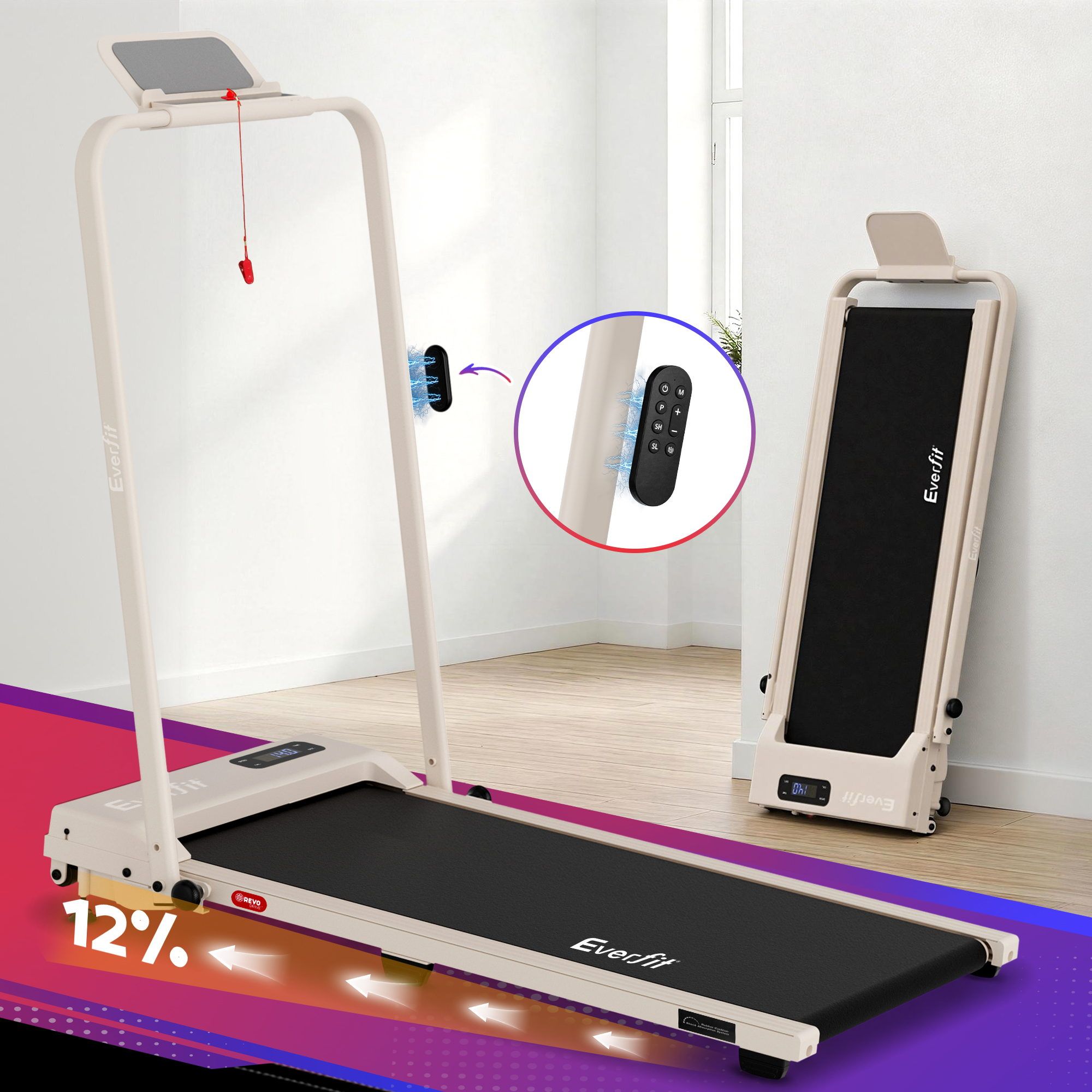 Everfit 3 in 1 Foldable Walking Pad Treadmill 12% Incline 38cm Belt App Control