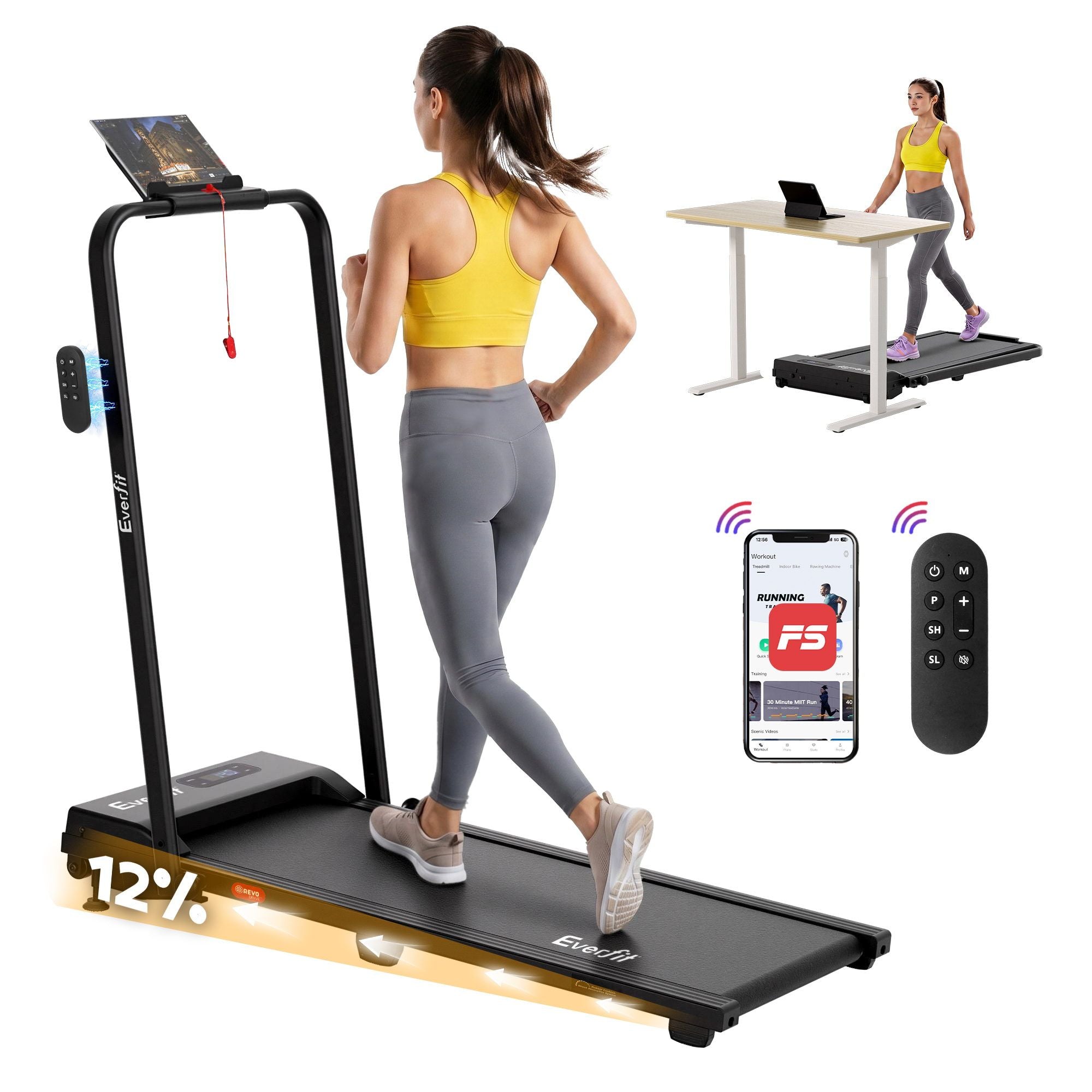 Everfit 3 in 1 Foldable Walking Pad Treadmill 12% Incline APP Control