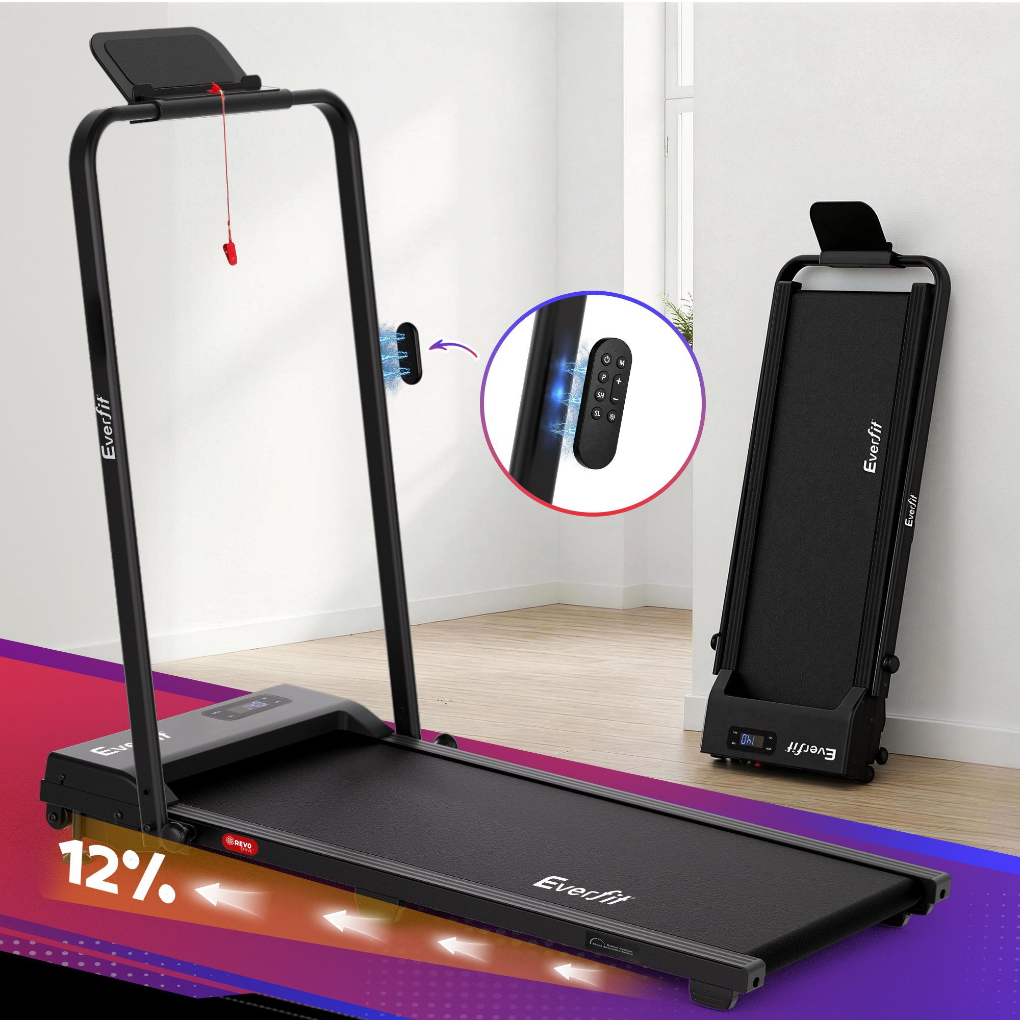 Everfit 3 in 1 Foldable Walking Pad Treadmill 12% Incline APP Control