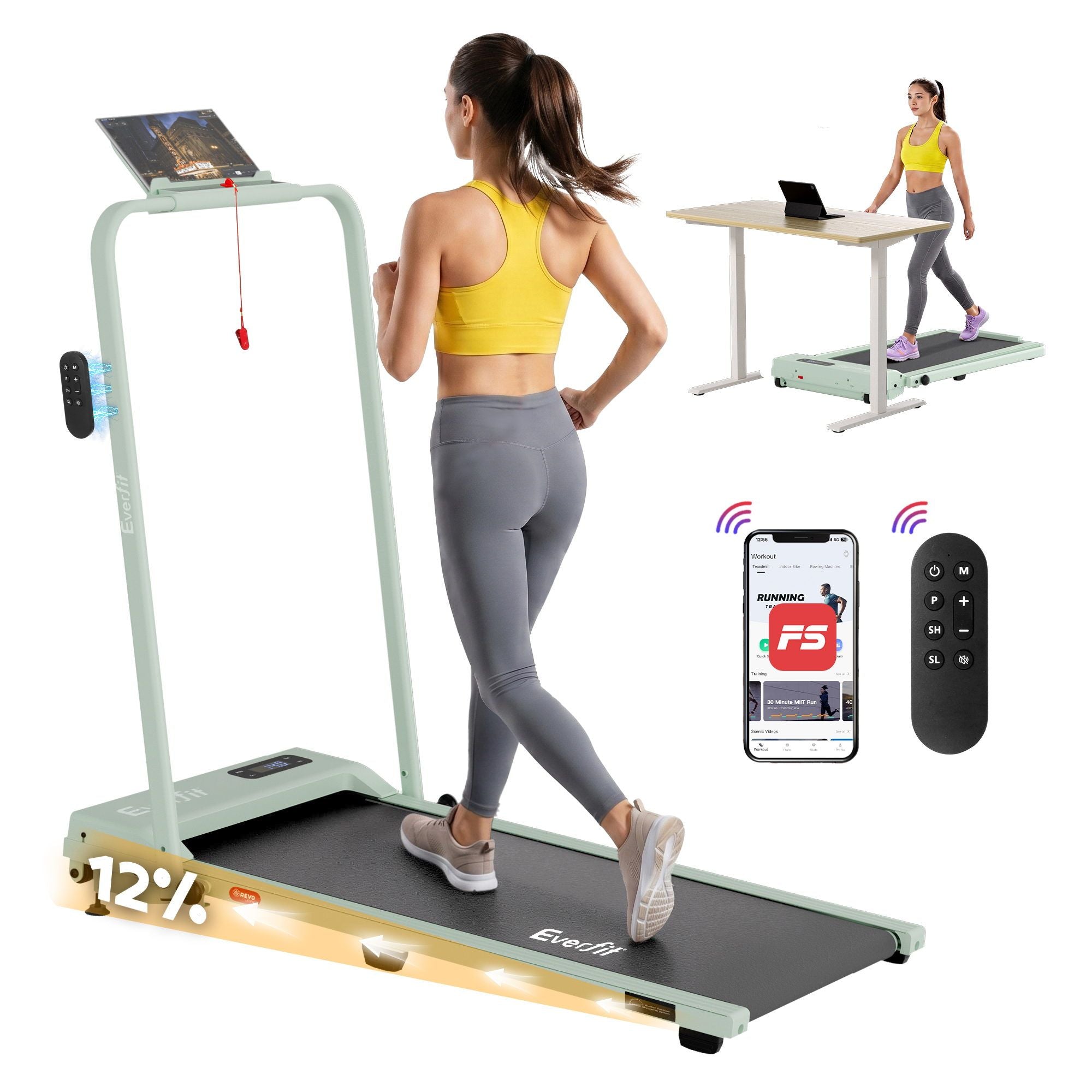 Everfit 3 in 1 Foldable Walking Pad Treadmill 12% Incline APP Control