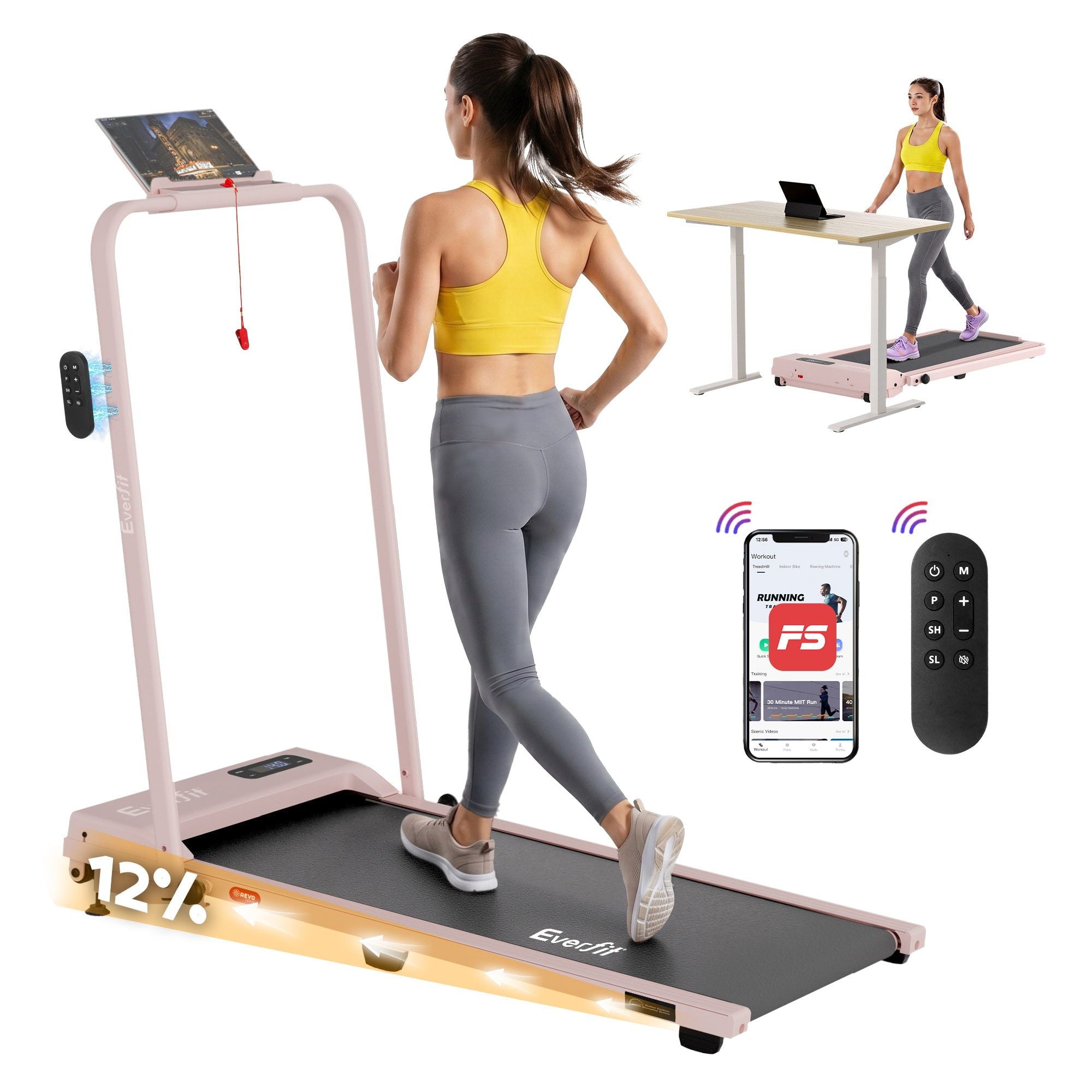 Everfit 3 in 1 Walking Pad Treadmill 12% Incline 38cm Belt APP Control
